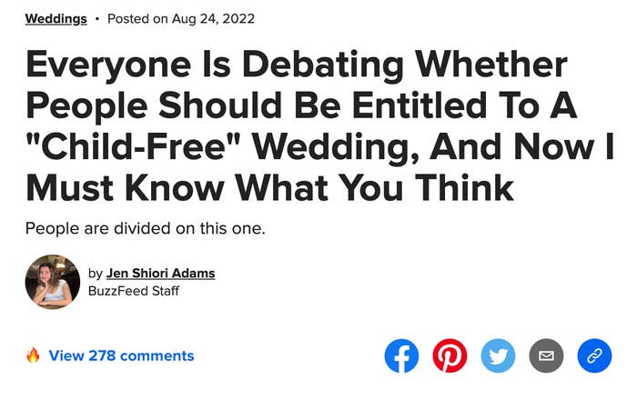 "Everyone is Debating Whether People Should Be Entitled To A 'Child-Free Wedding, And Now I Must Know What You Think"