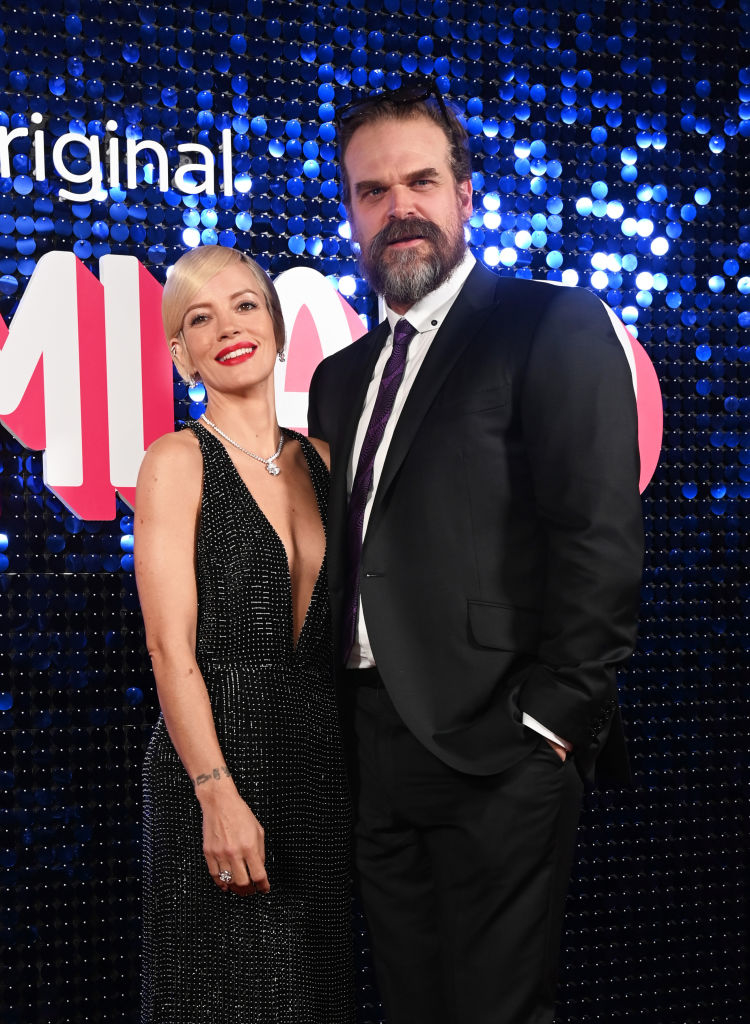 Closeup of Lily Allen and David Harbour