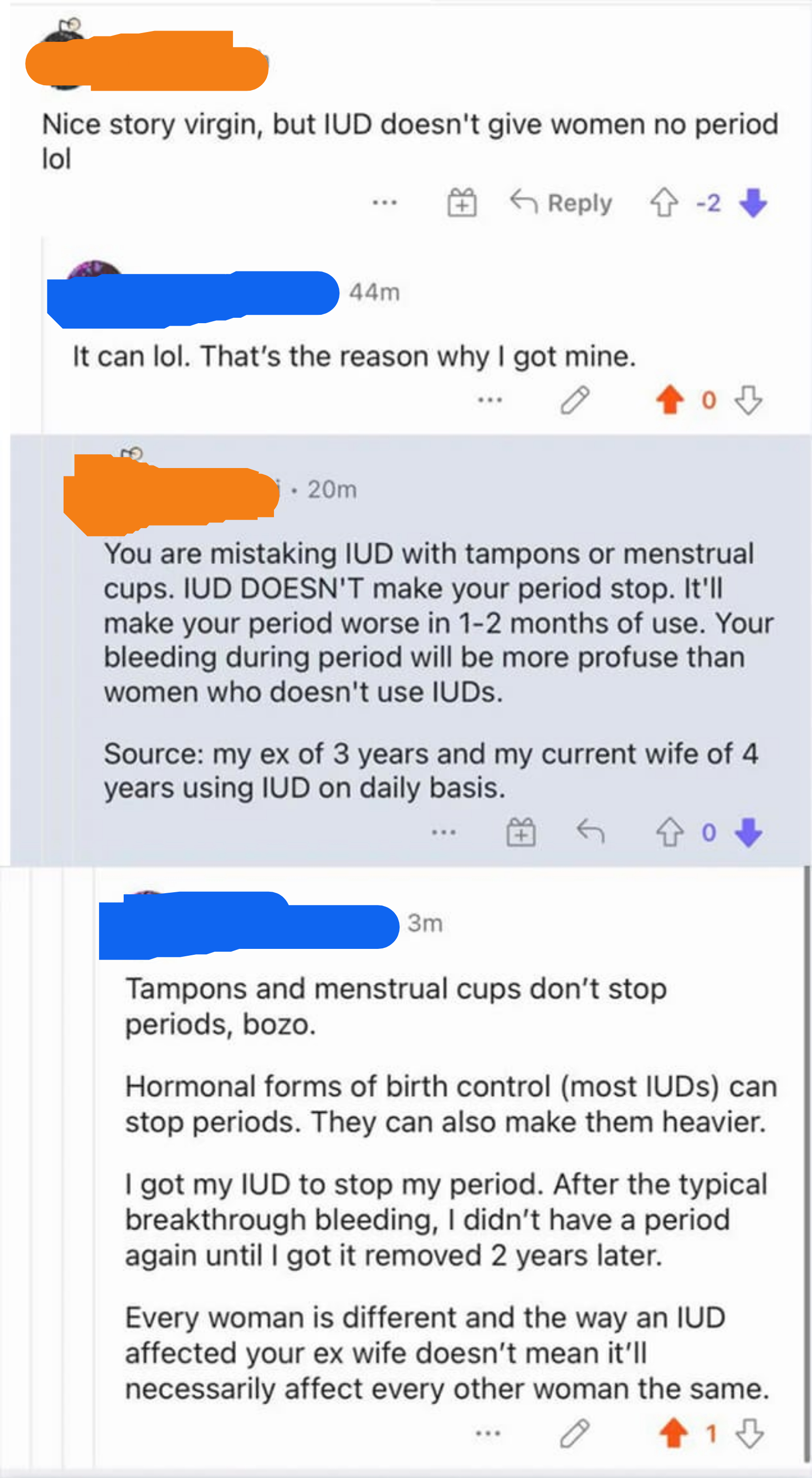 man arguing with a women about periods