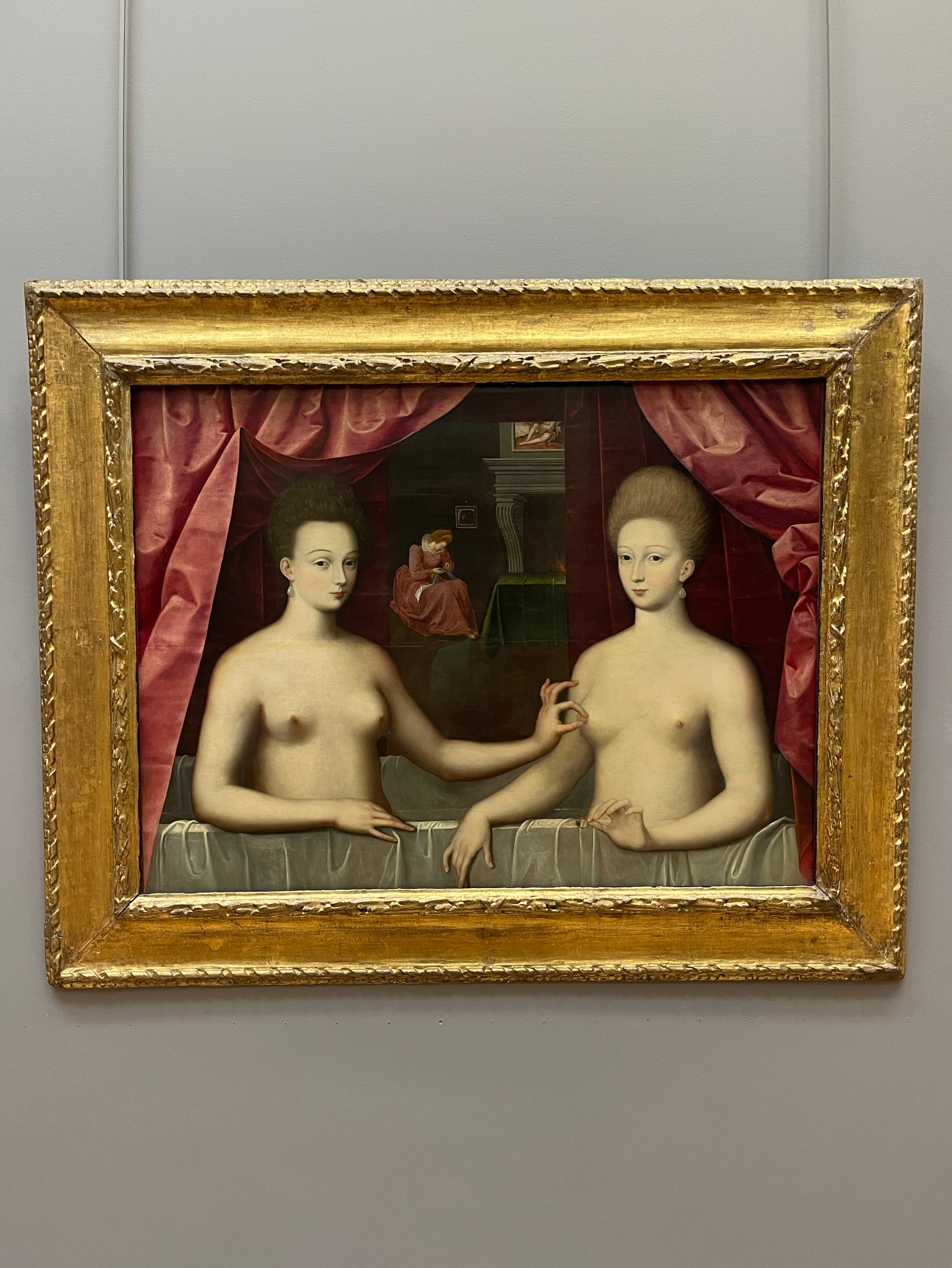 A painting of a woman touching another one&#x27;s body