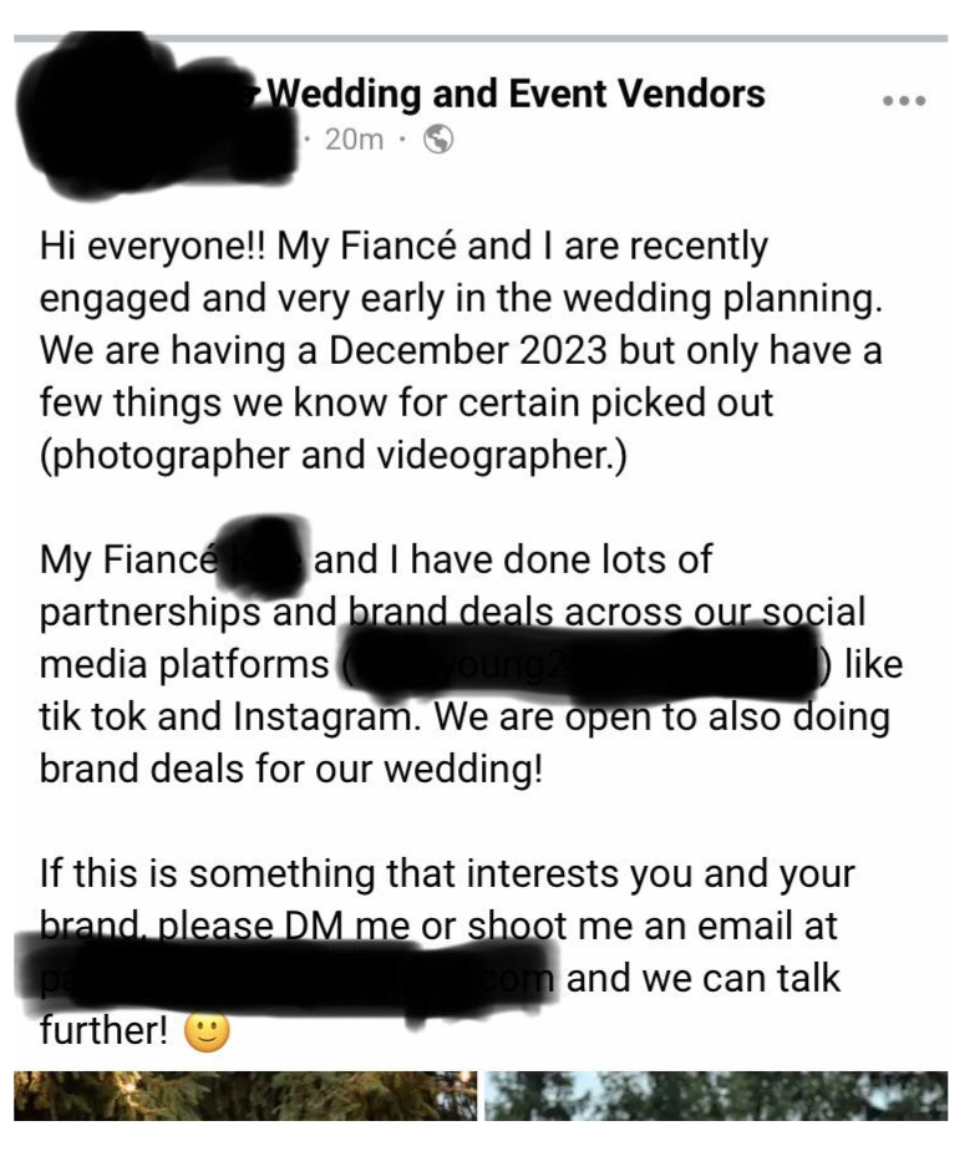 &quot;We are open to also doing brand deals for our wedding!&quot;