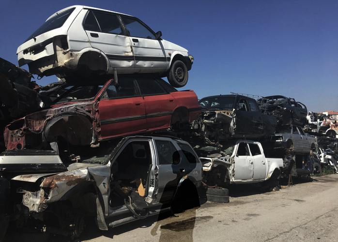 An auto junkyard