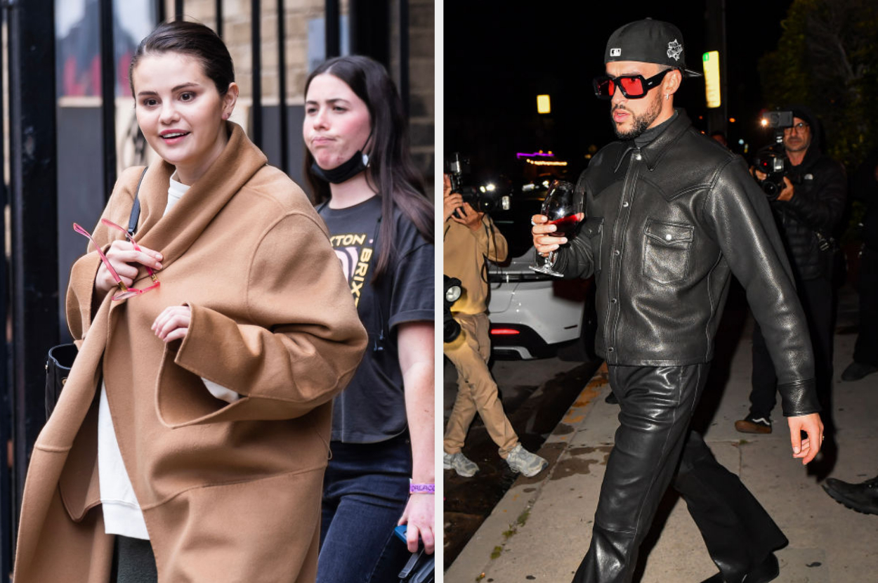 selena and bad bunny walking outside