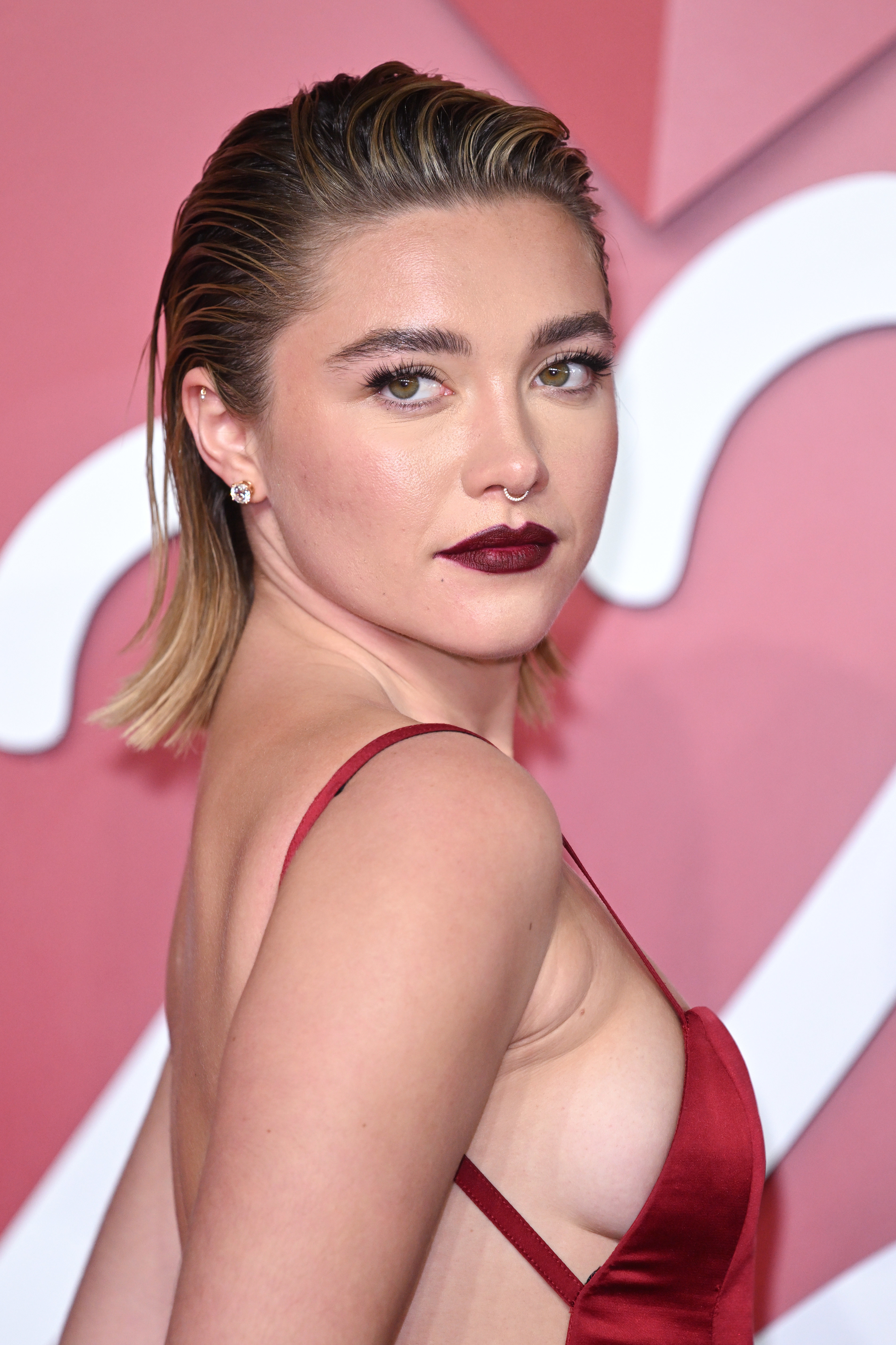 Close-up of Florence at a media event