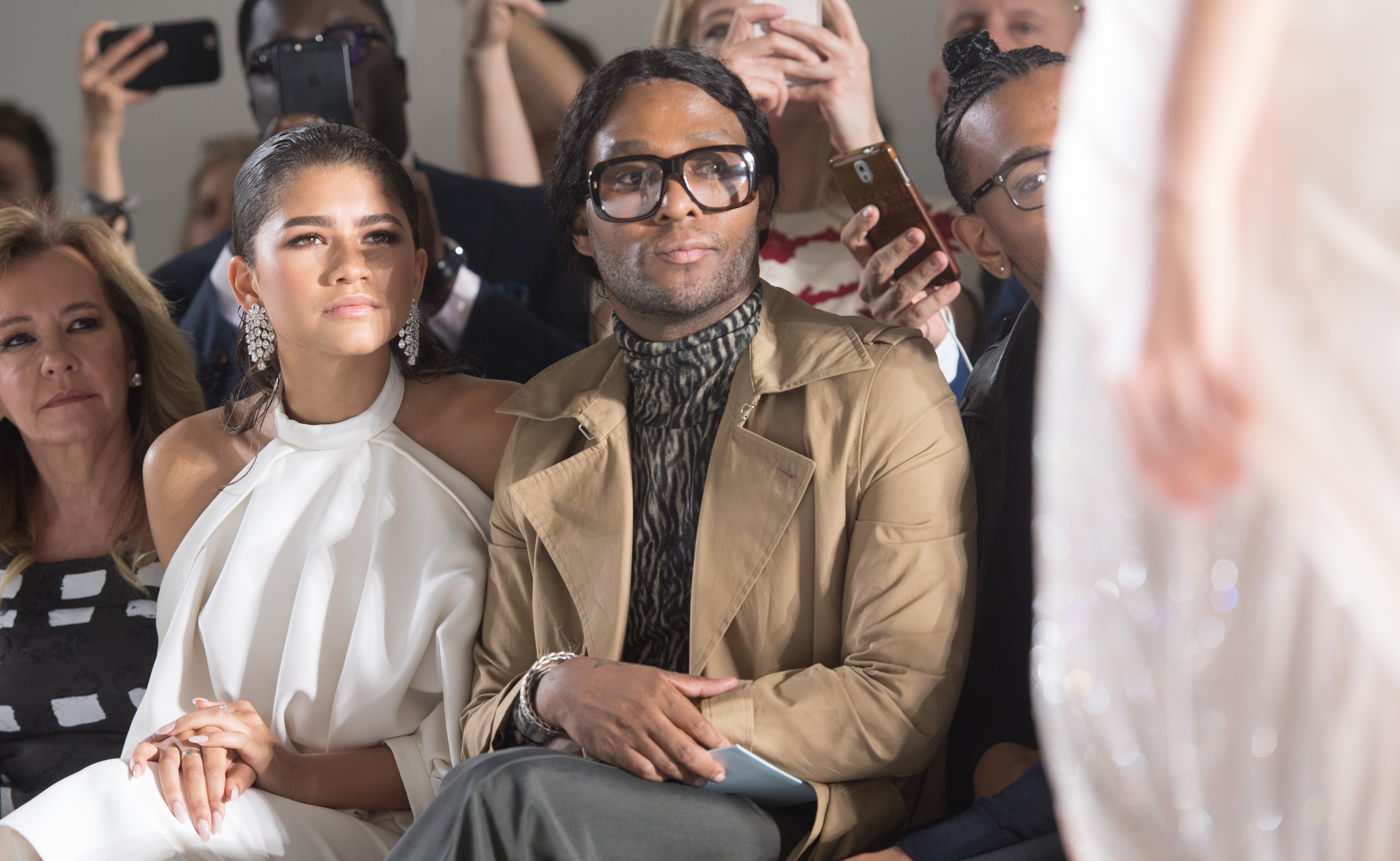 Close-up of Law and Zendaya sitting together at a fashion show