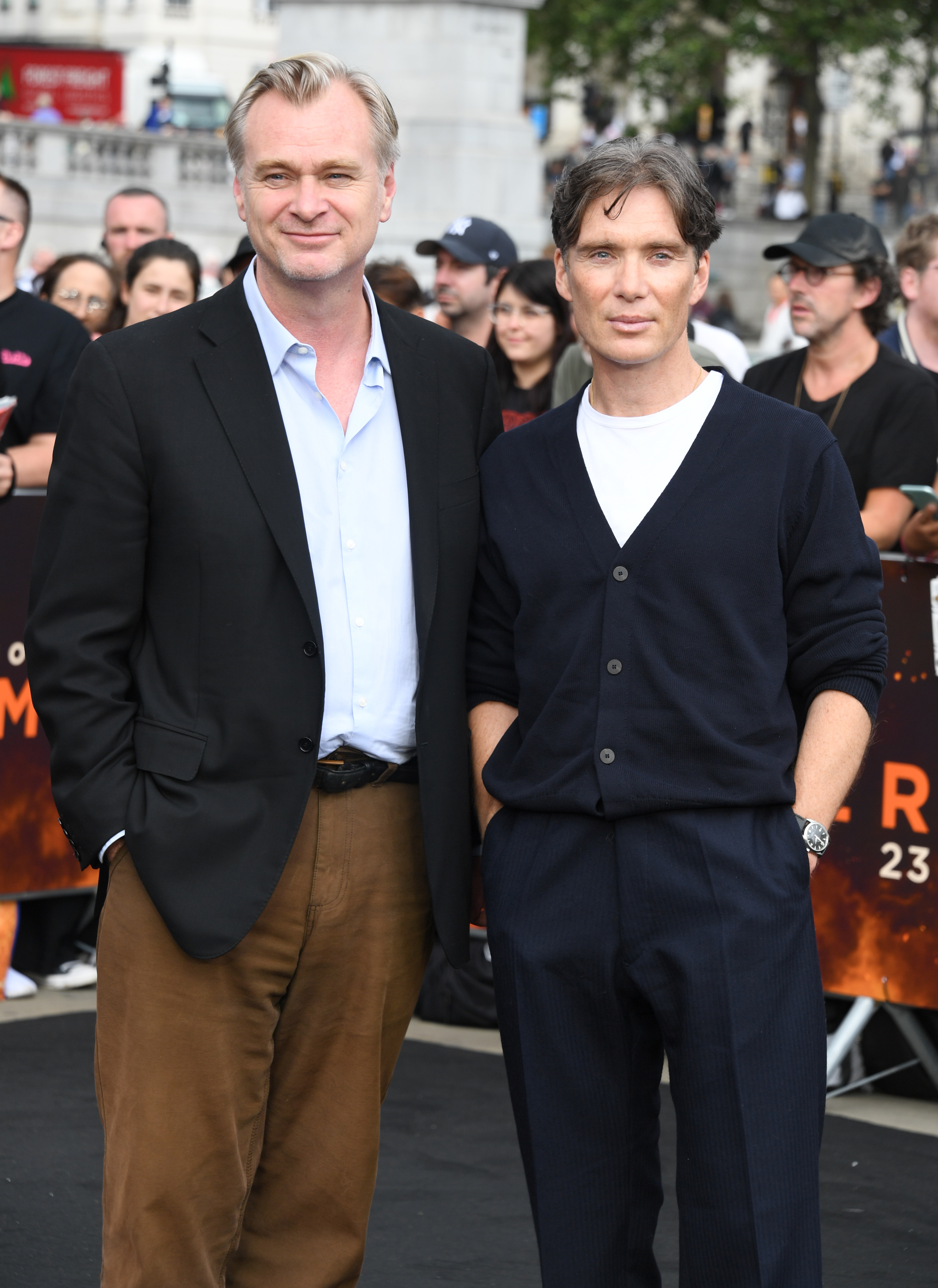 Close-up of Christopher and Cillian at a media event