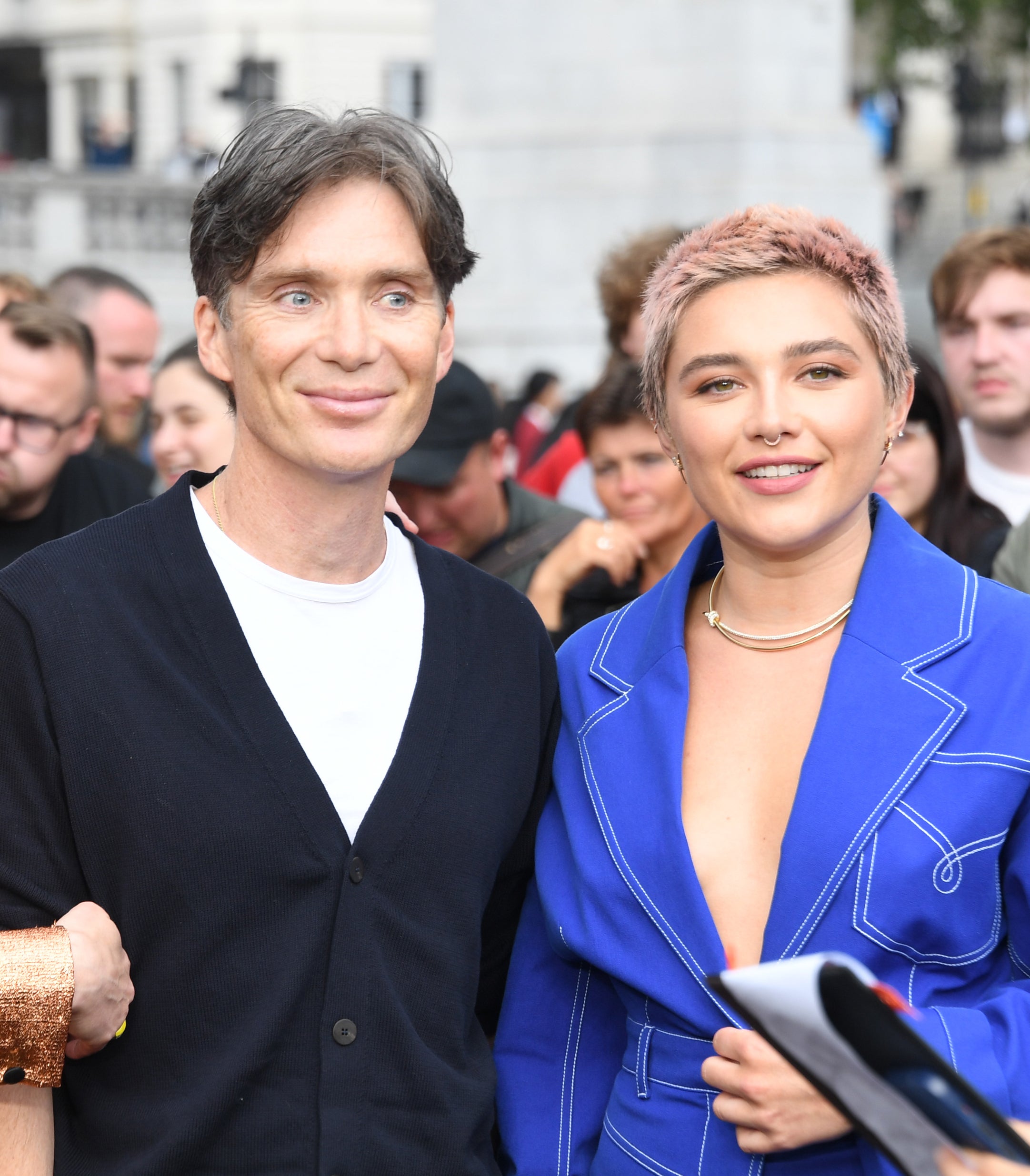 Close-up of Cillian and Florence at a media event