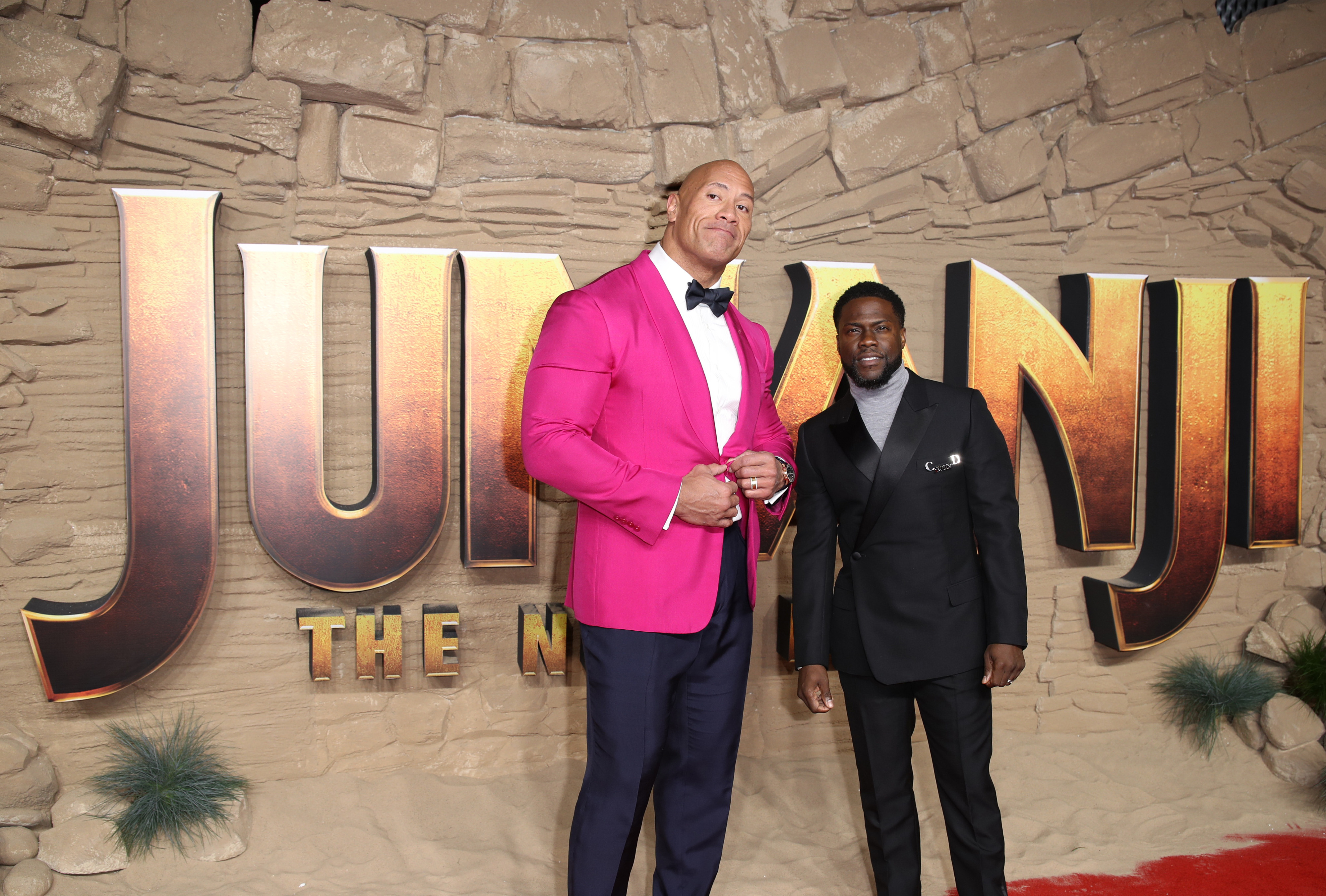 Closeup of Dwayne Johnson and Kevin Hart