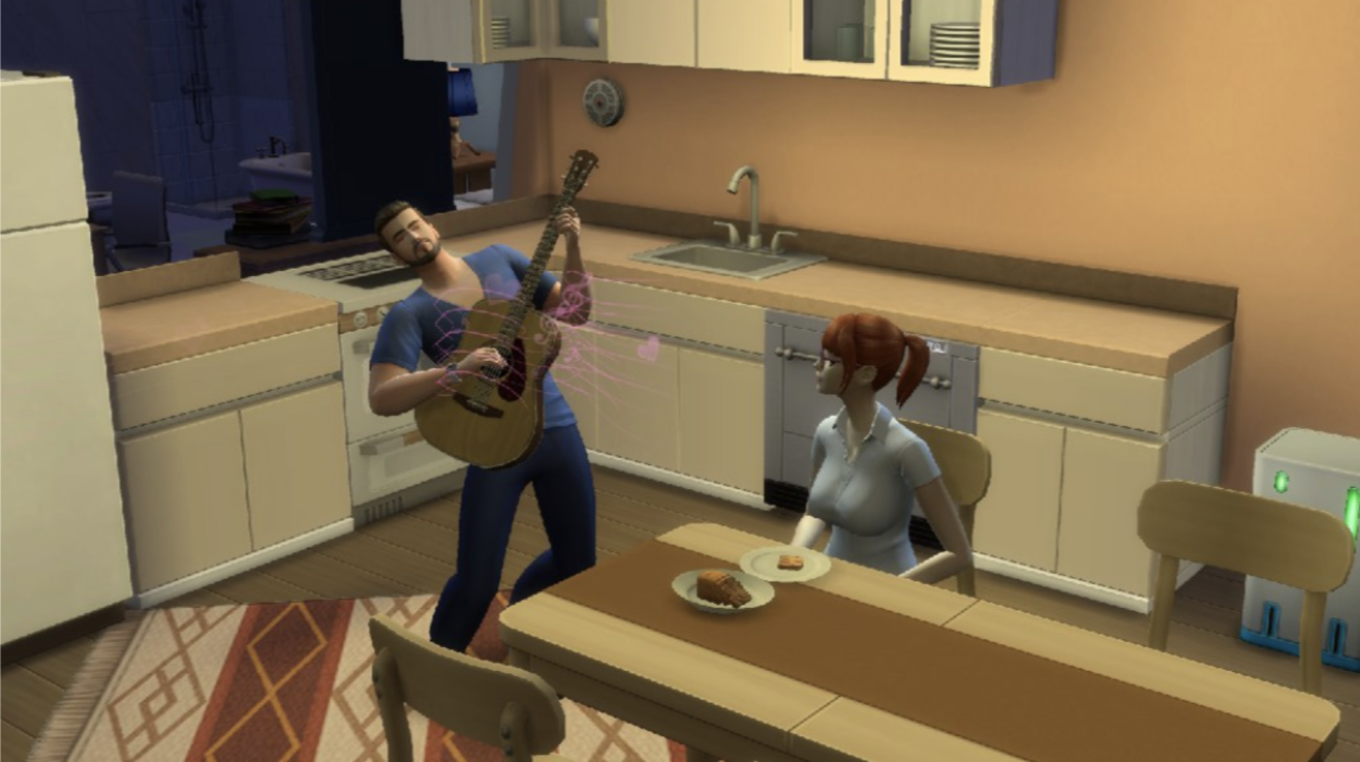 Sim playing the guitar