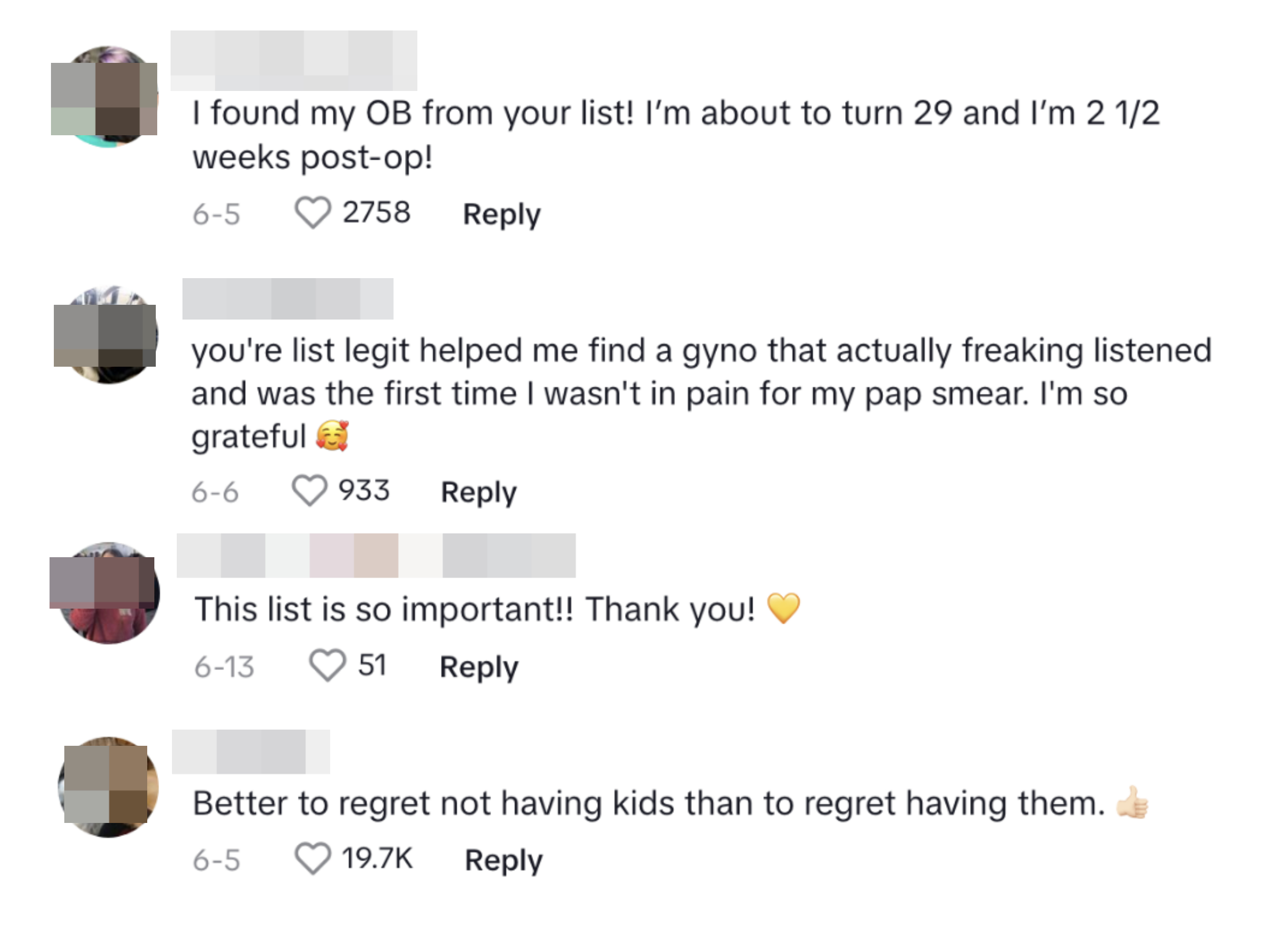 People thanking Dr. Fran in the comments section