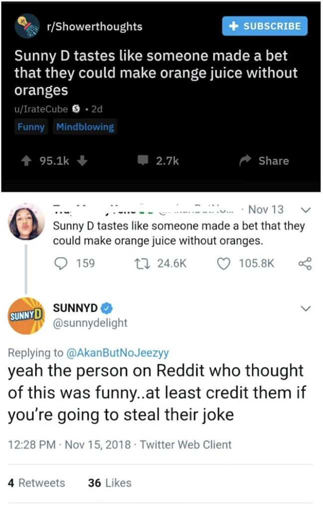 &quot;at least credit them if you&#x27;re going to steal their joke&quot;