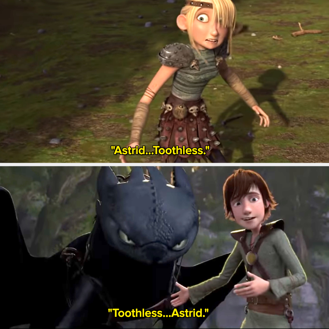 Astrid and Toothless being introduced