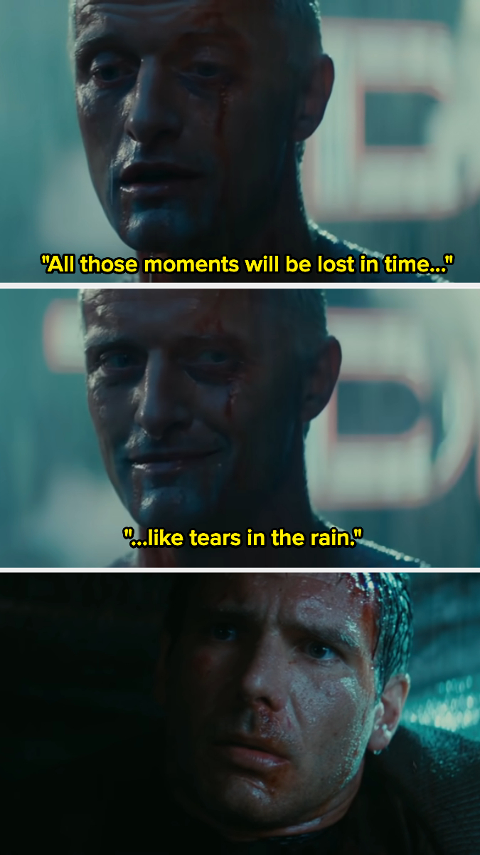 Roy saying to Rick that &quot;All those moments will be lost in time like tears in the rain&quot;