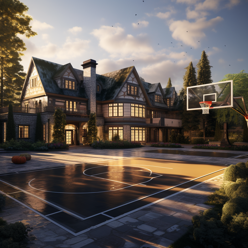 large house with a basketball court