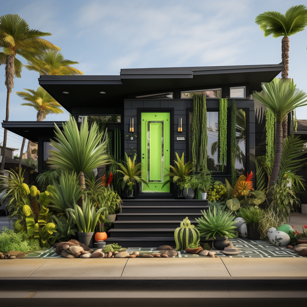 modern house with desert plants outside
