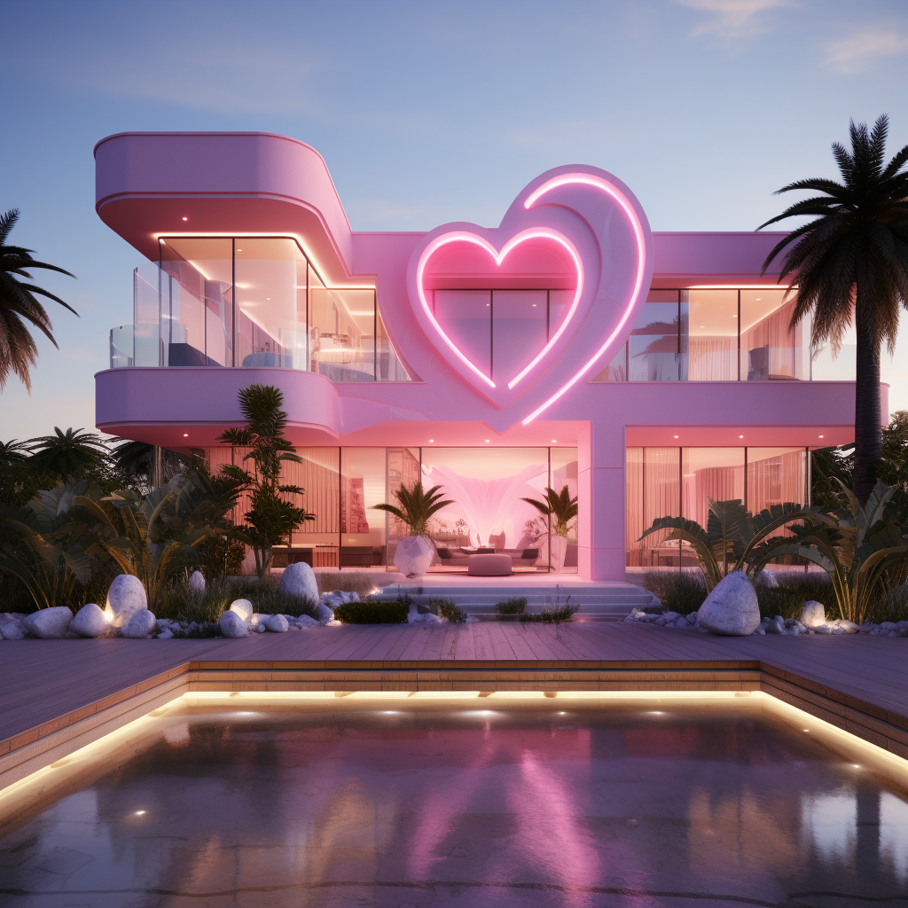 house with a large heart and a pool