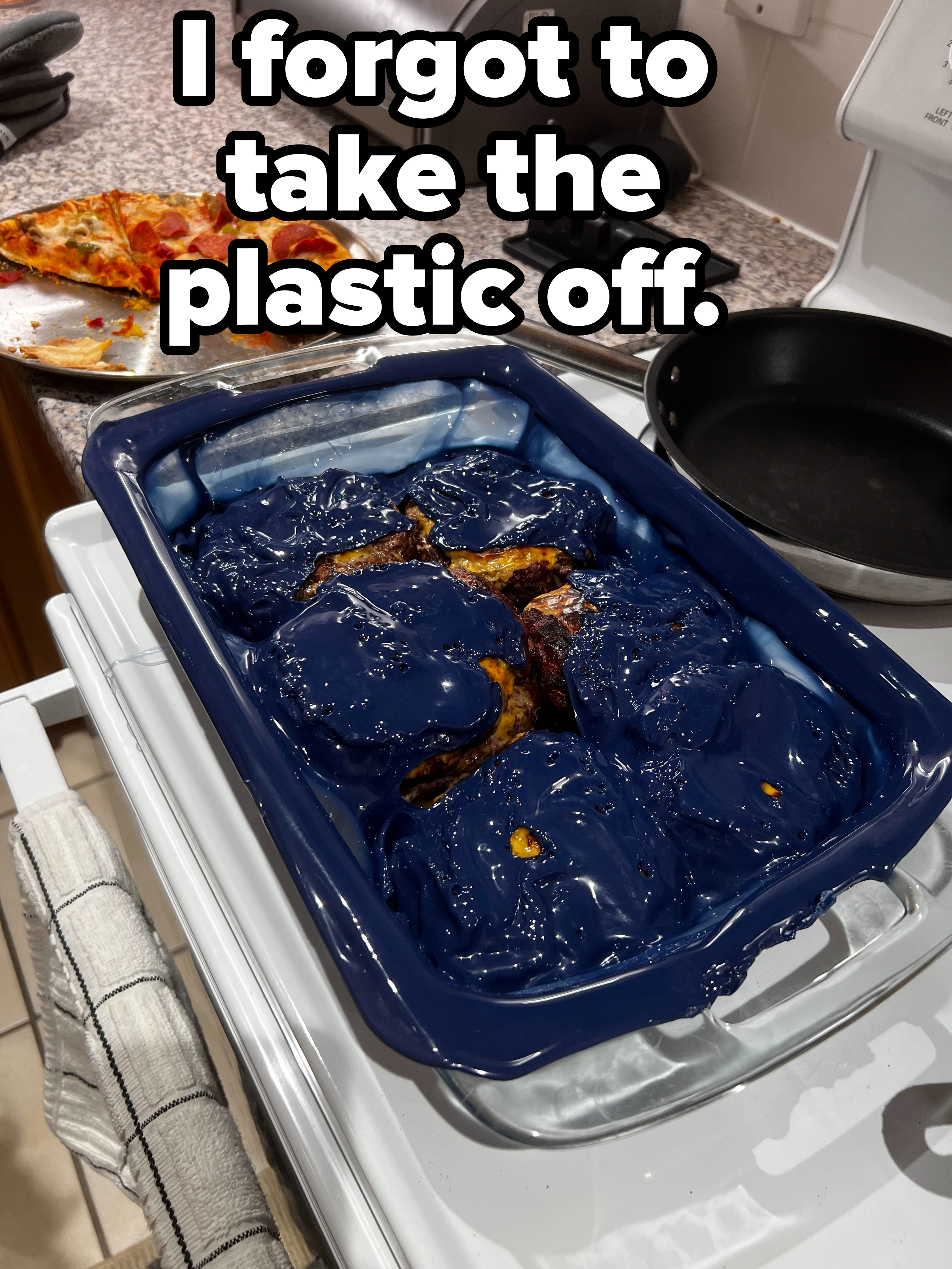 Melted plastic on a dish