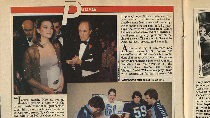 clipping from newspaper reporting kim cattrall and pierre trudeau on date
