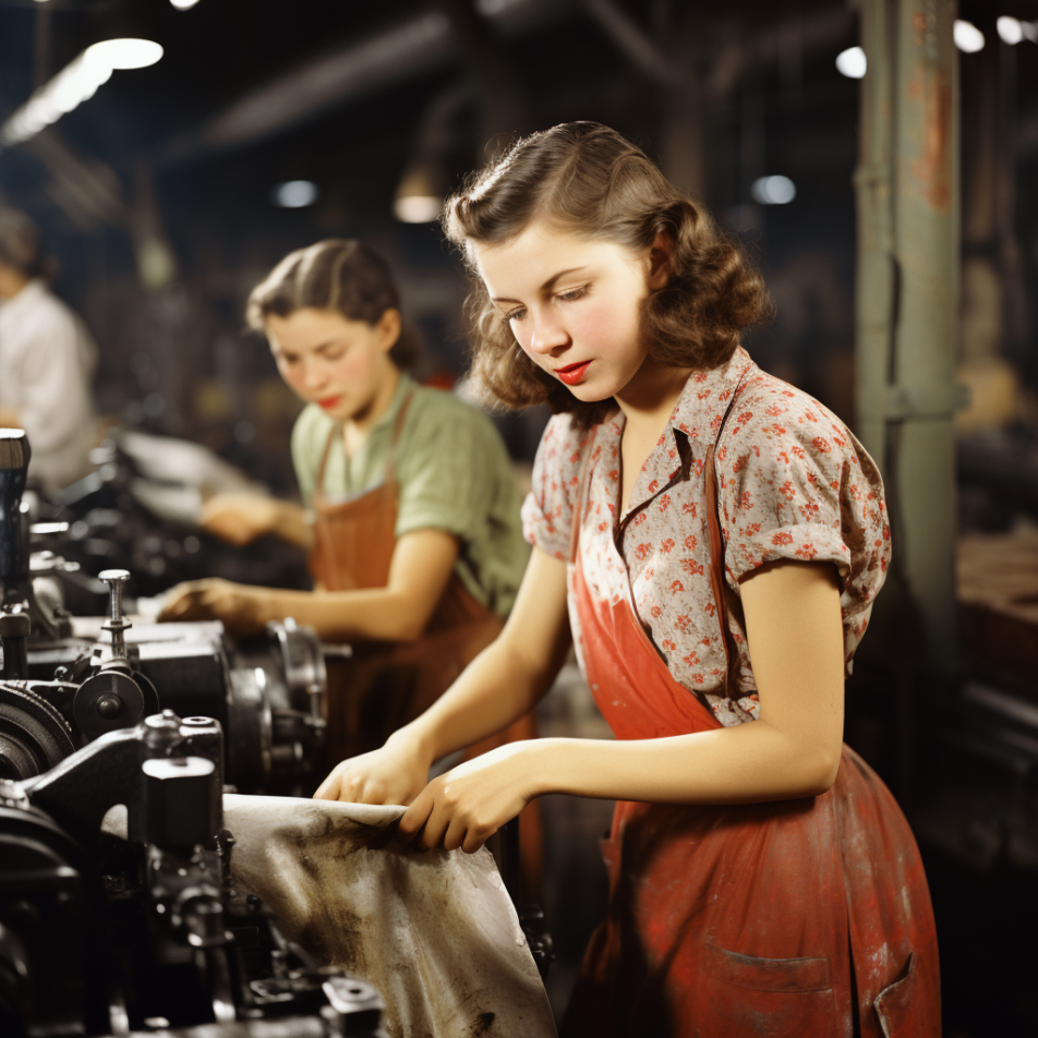 A young woman working at a factory in the &#x27;40s