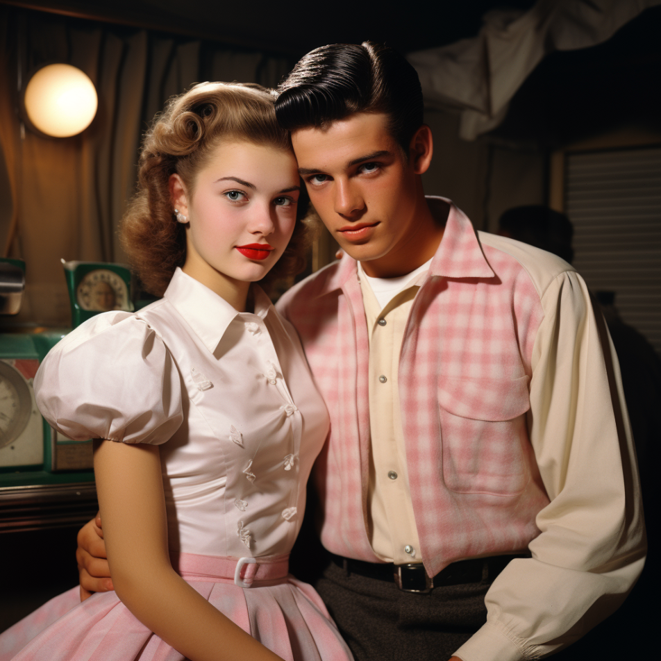 A young couple in the 1950s at a sock hop