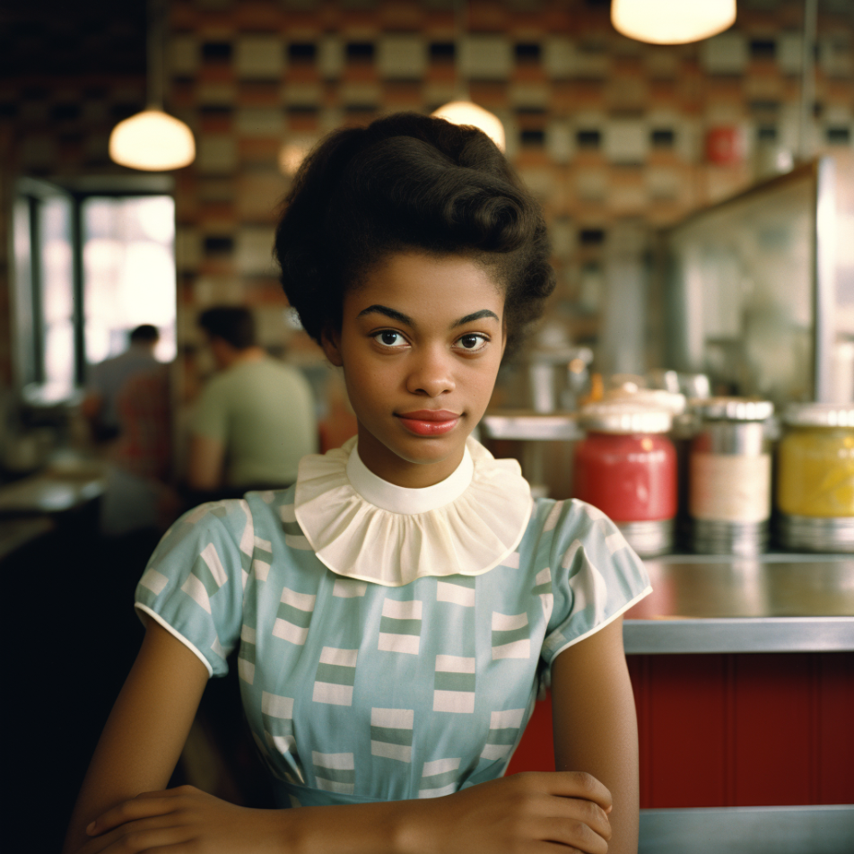 A young woman at a diner in the 1960s
