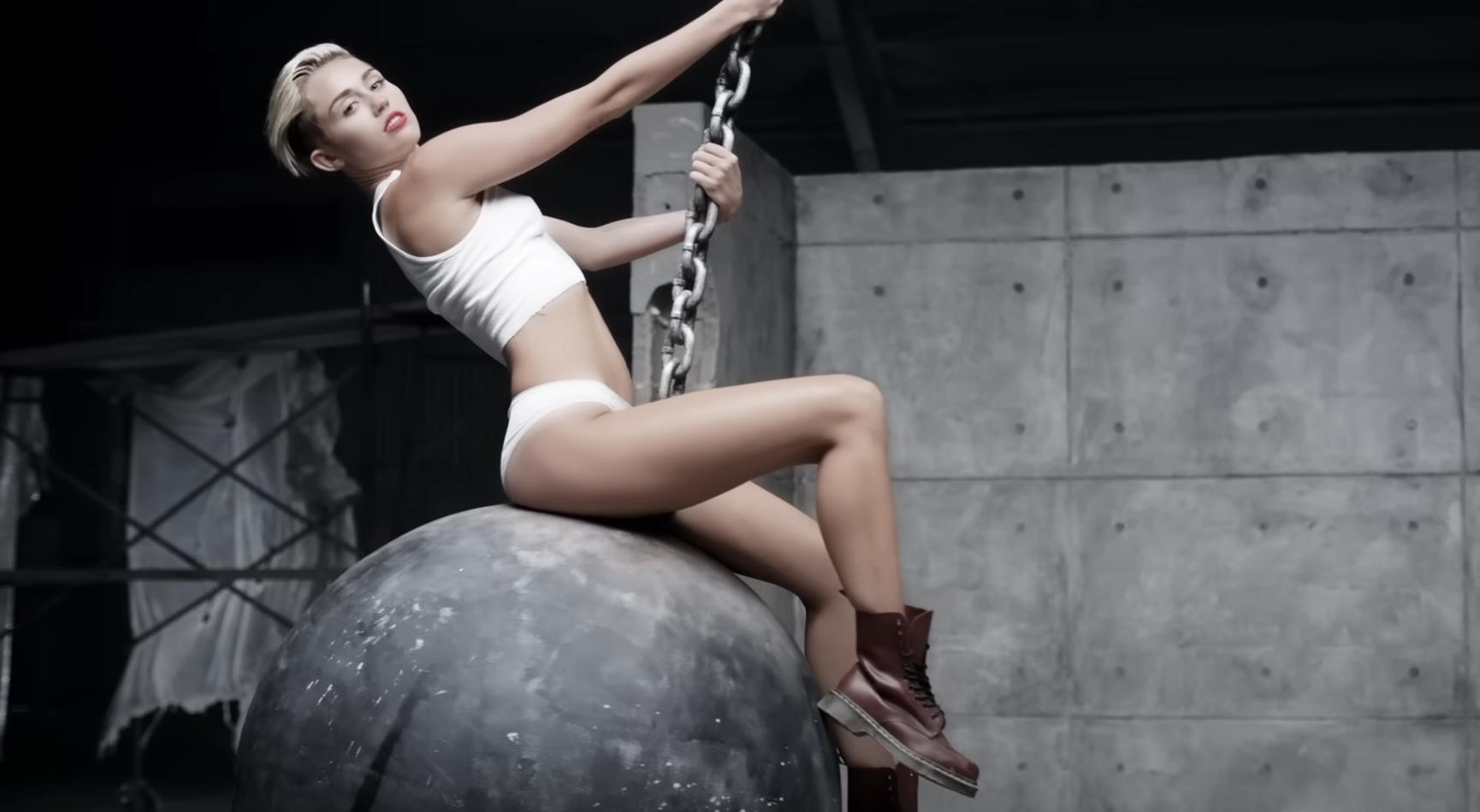 Miley swinging on a wrecking ball