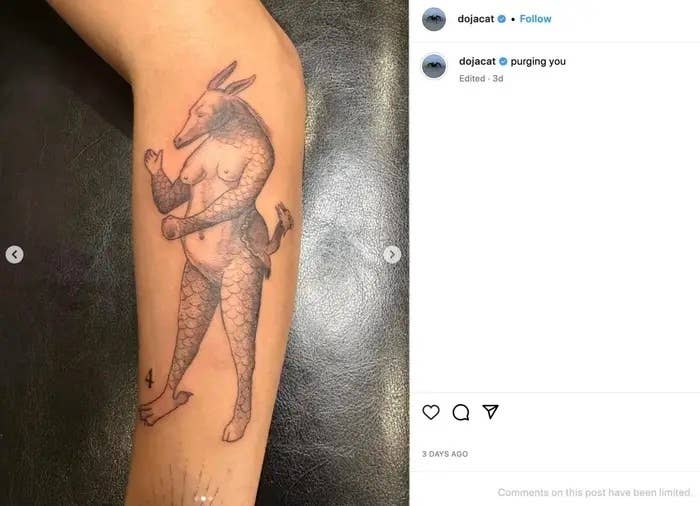 Closeup of Doja's tattoo