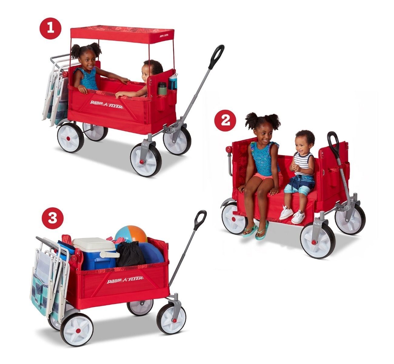 three different ways a radio flyer beach wagon can be used