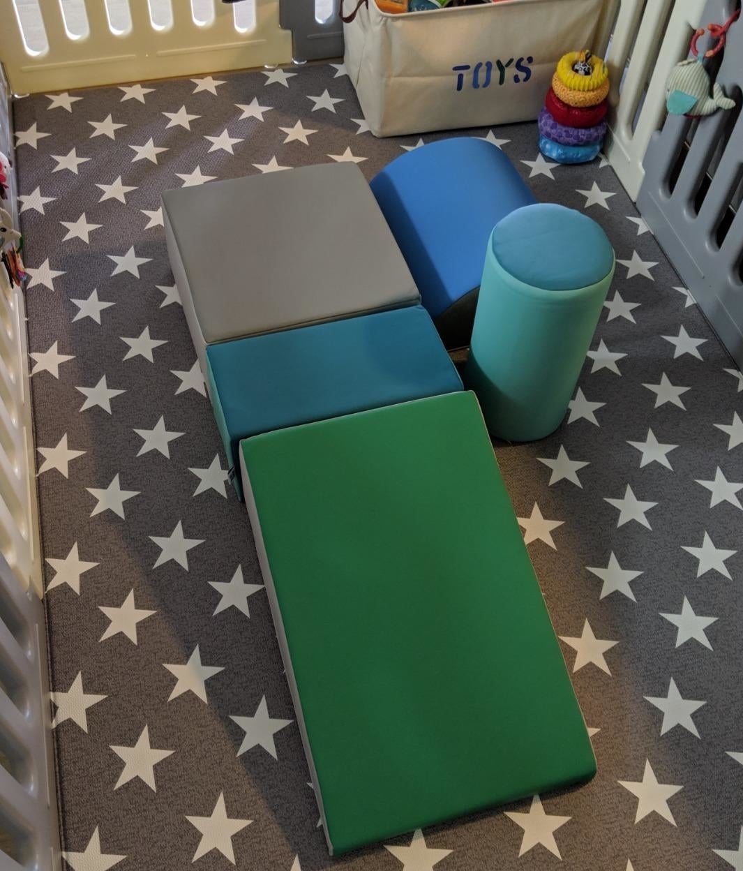 a reviewer photo of the soft climbing blocks