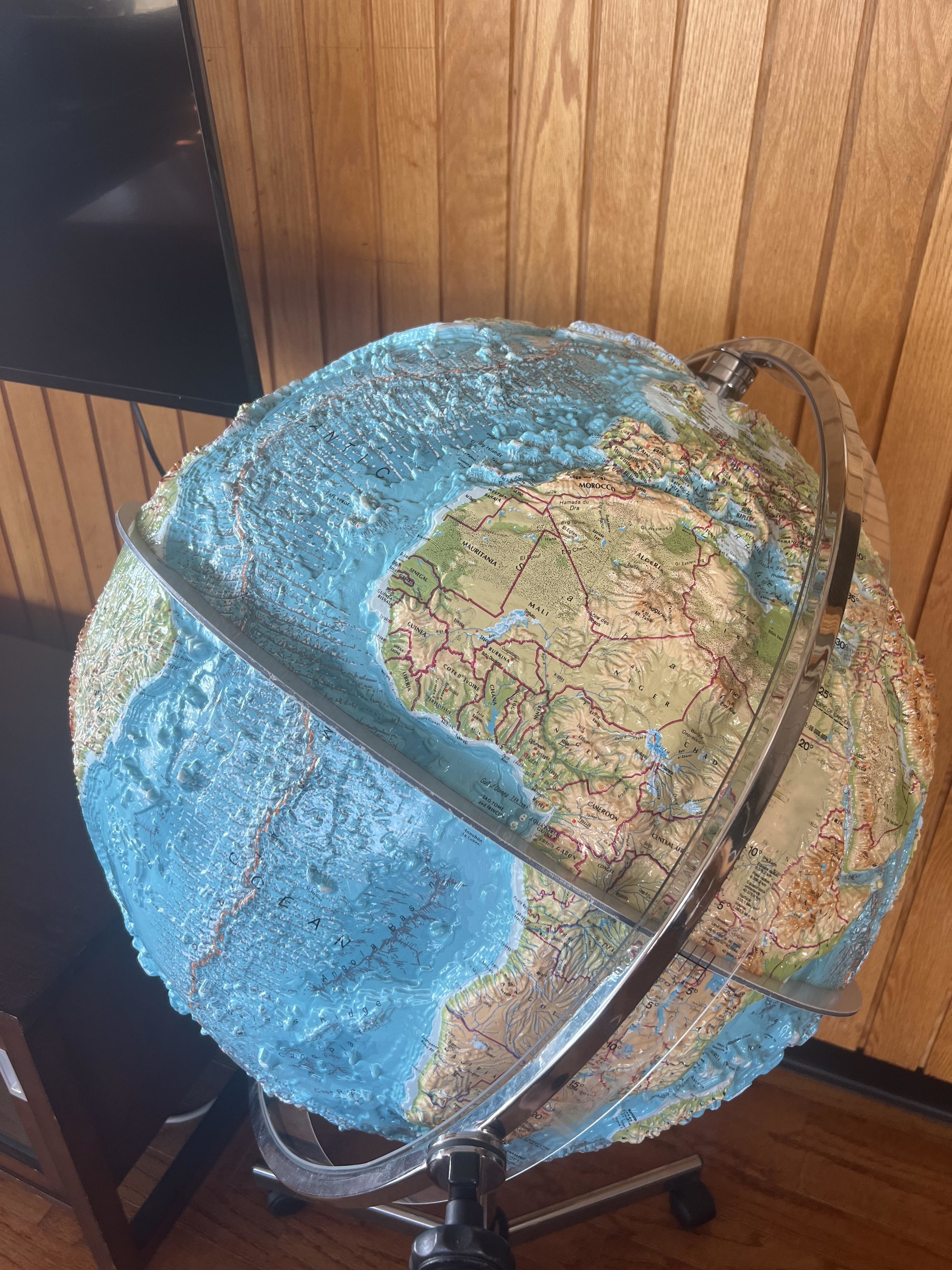 A globe that shows elevation