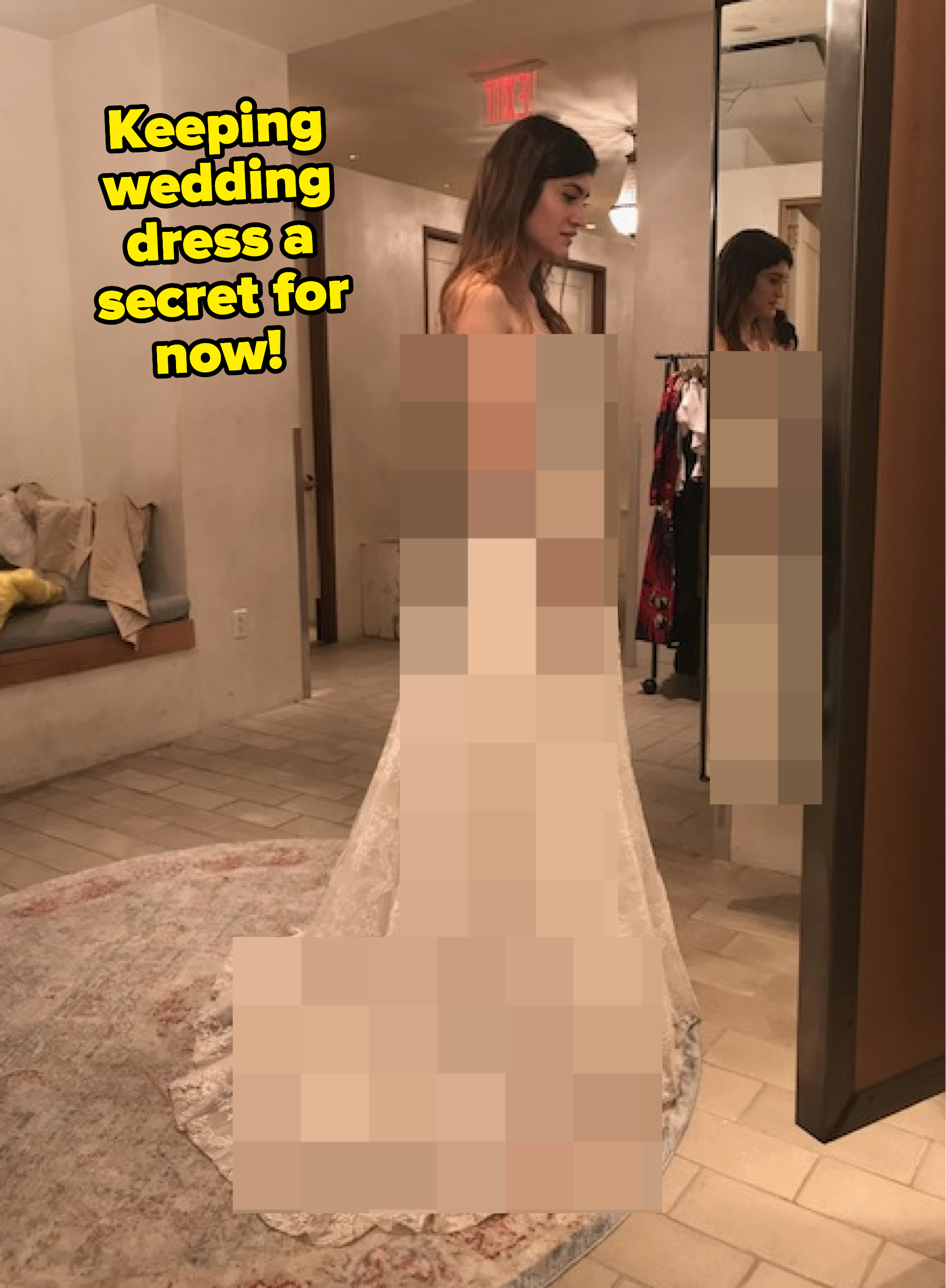 Raven Ishak in the wedding dress, which is pixelated