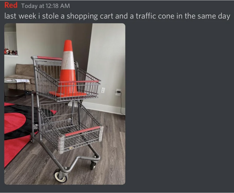 &quot;last week I stole a shopping cart and a traffic cone on the same day.&quot;