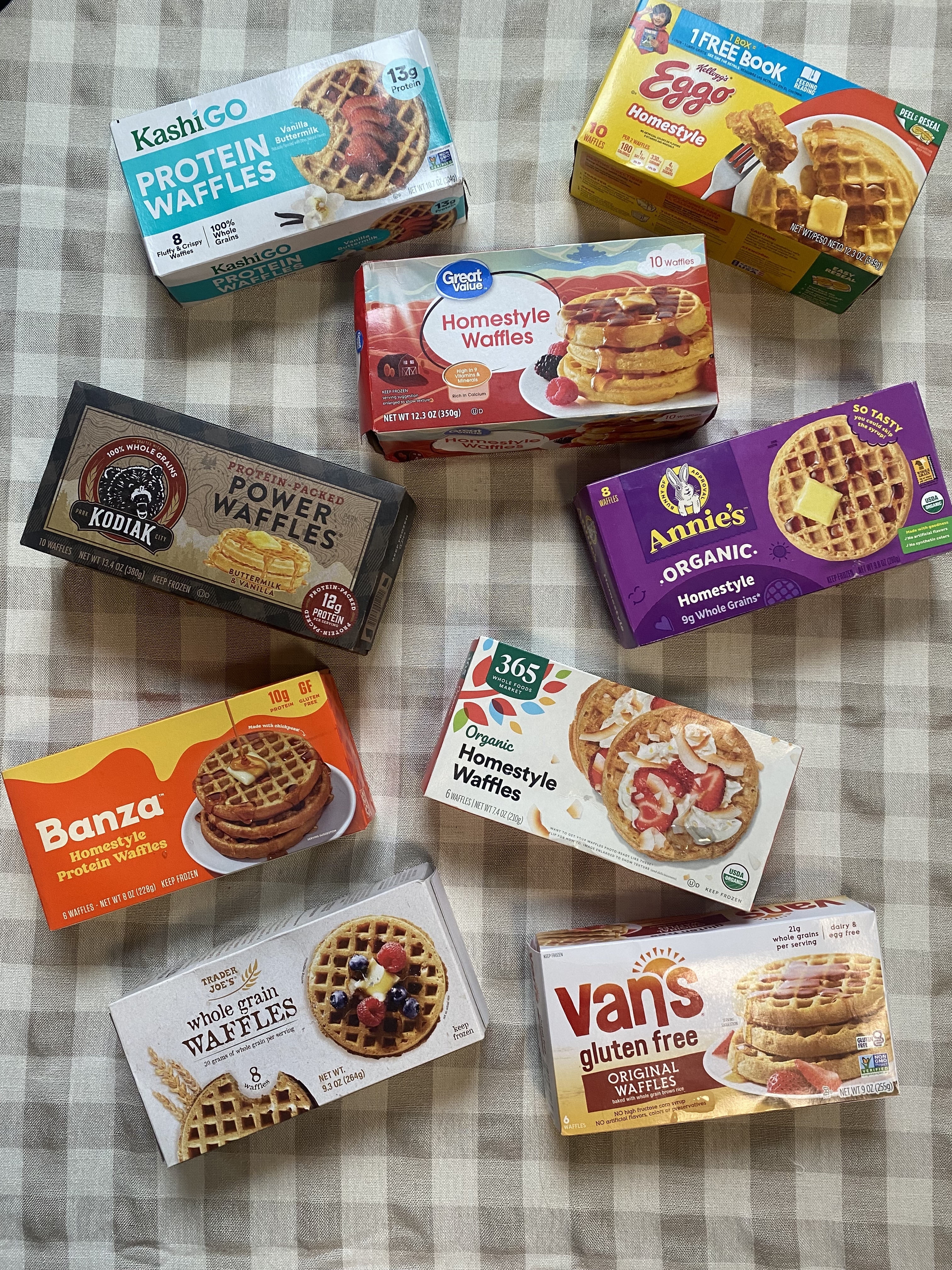 boxes of waffles on a table
