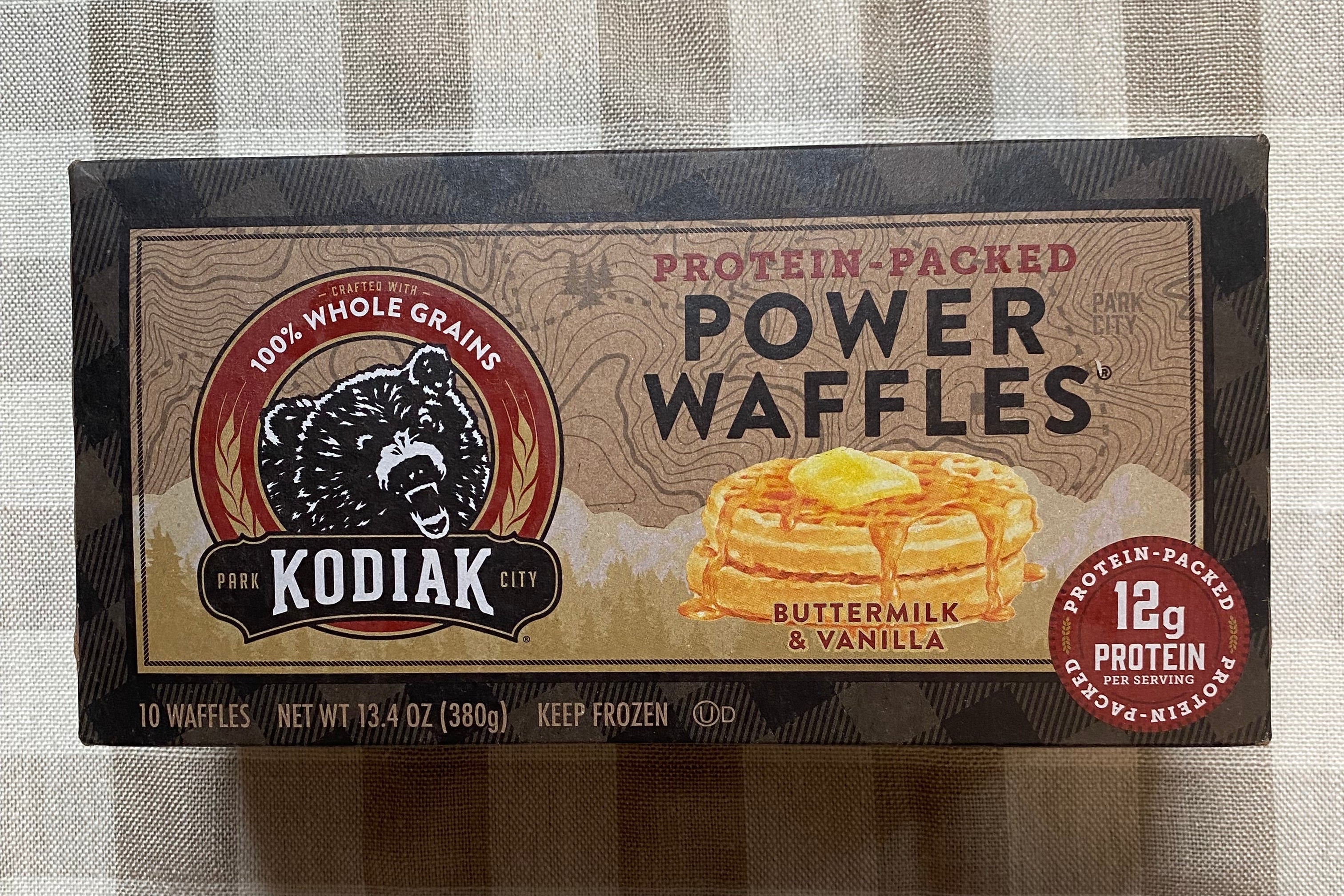 a box of kodiak frozen waffles