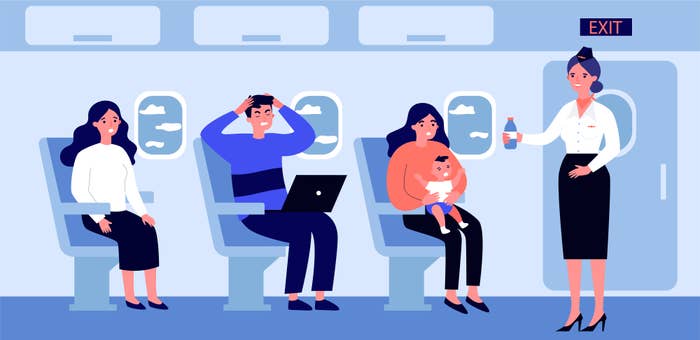 Animated image of a lady with a baby on a plane