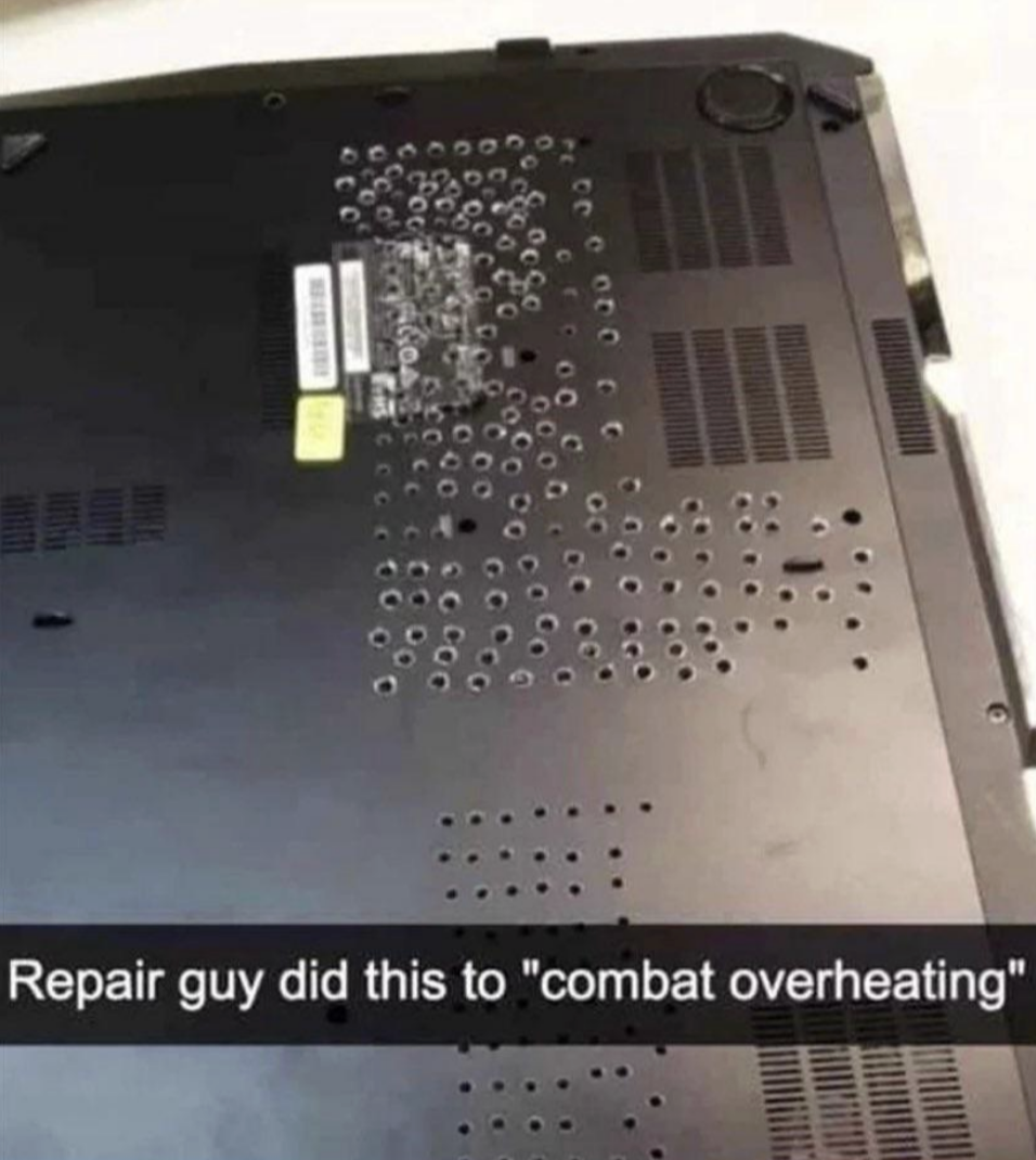 Holes poked in a laptop