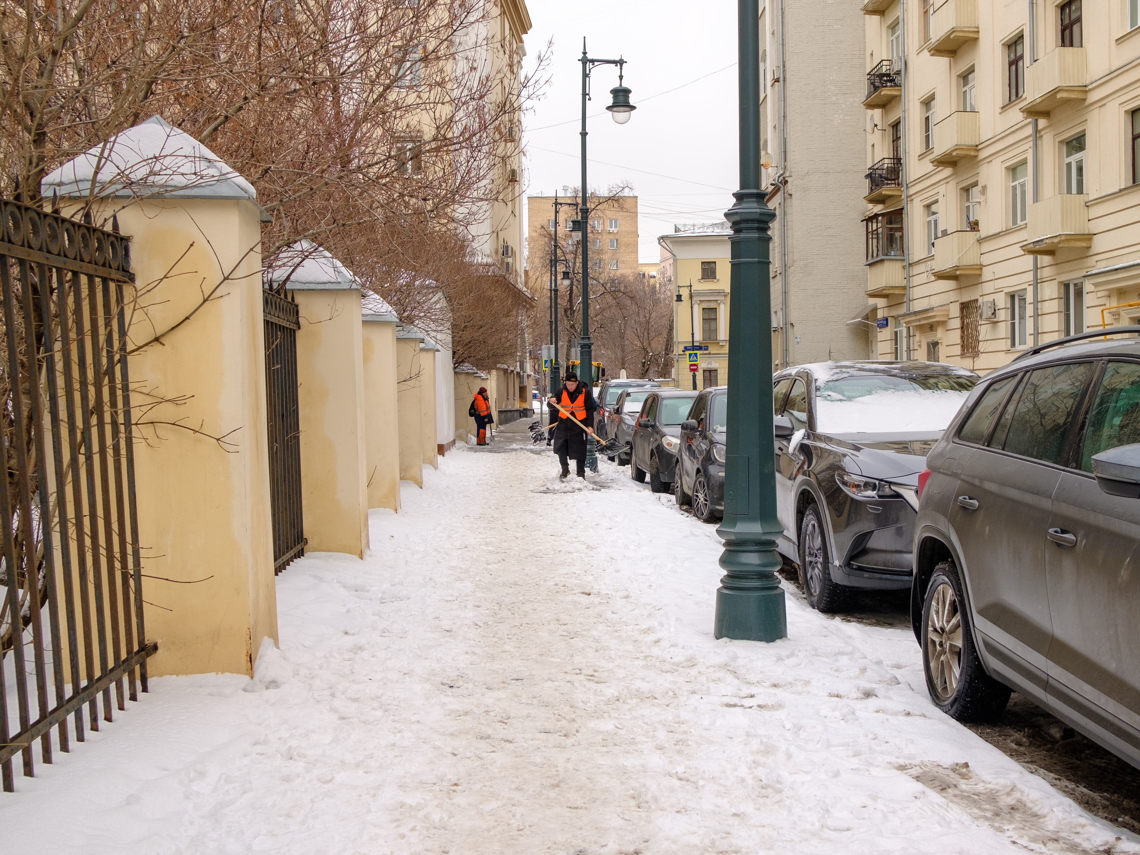 A snowy street scene