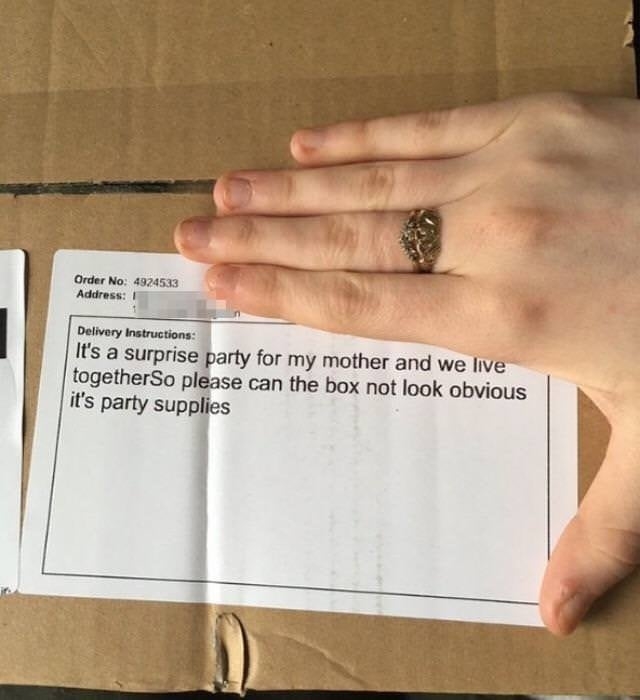 &quot;So please can the box not look obvious it&#x27;s party supplies&quot;