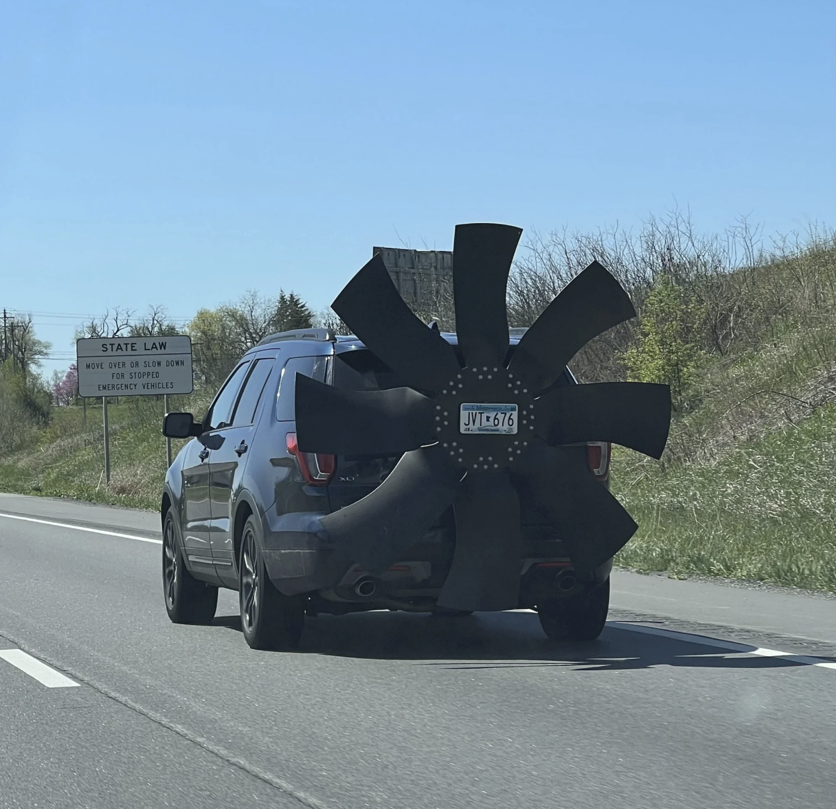 A huge fan on a car