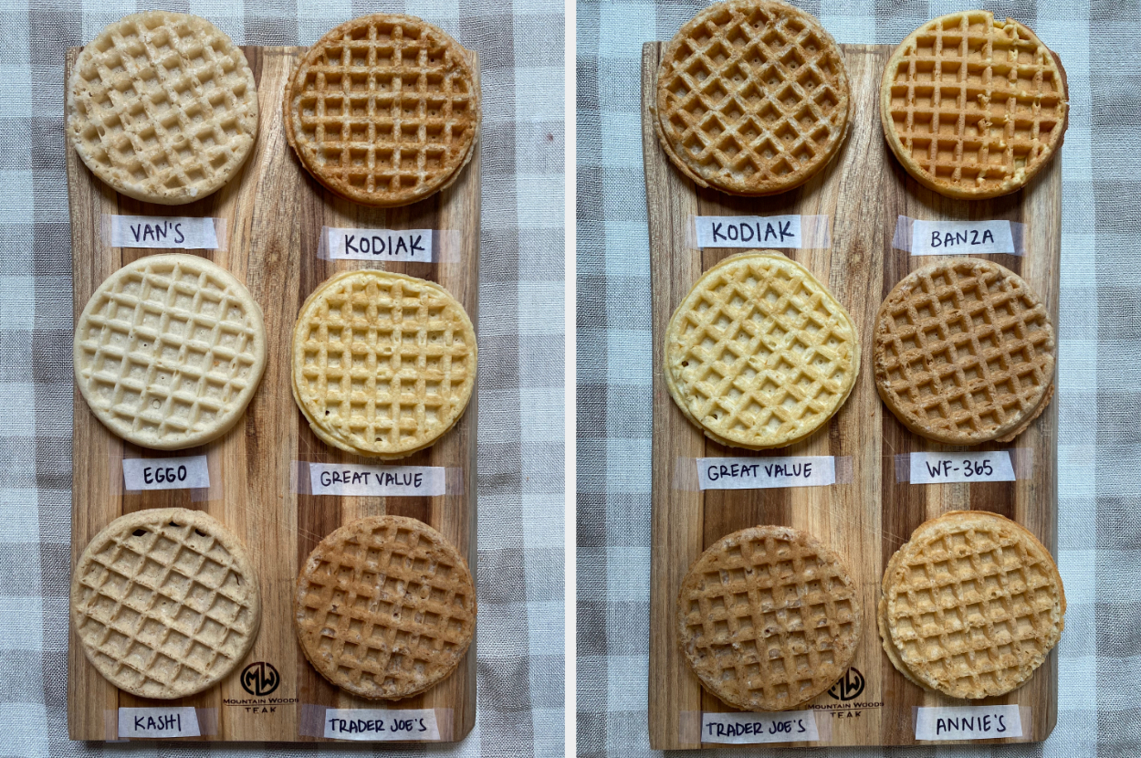 untoasted waffles laid out on a cutting board