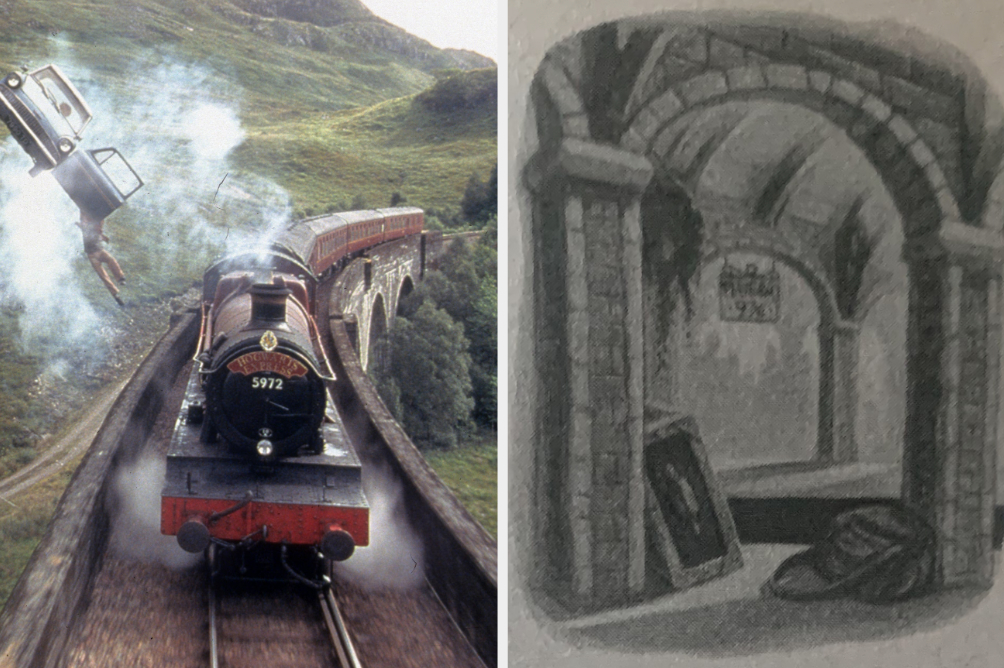 The Hogwarts Express in the movies and Platform 9 3/4 in the books