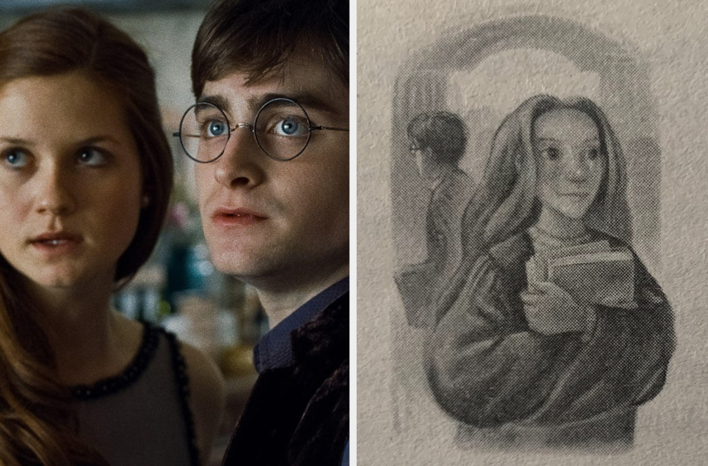 Ginny and Harry in the movies and illustrated in the books