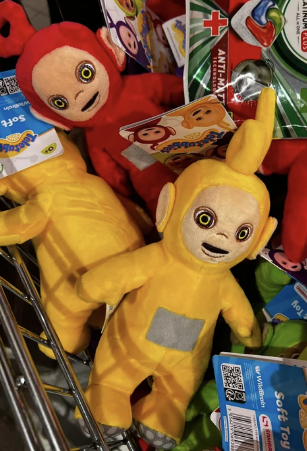 Two very creepy, not cute Teletubbies