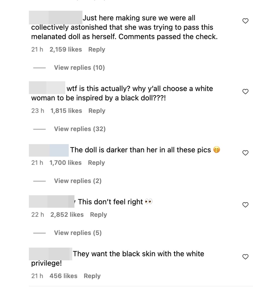 Screenshot of Instagram comments