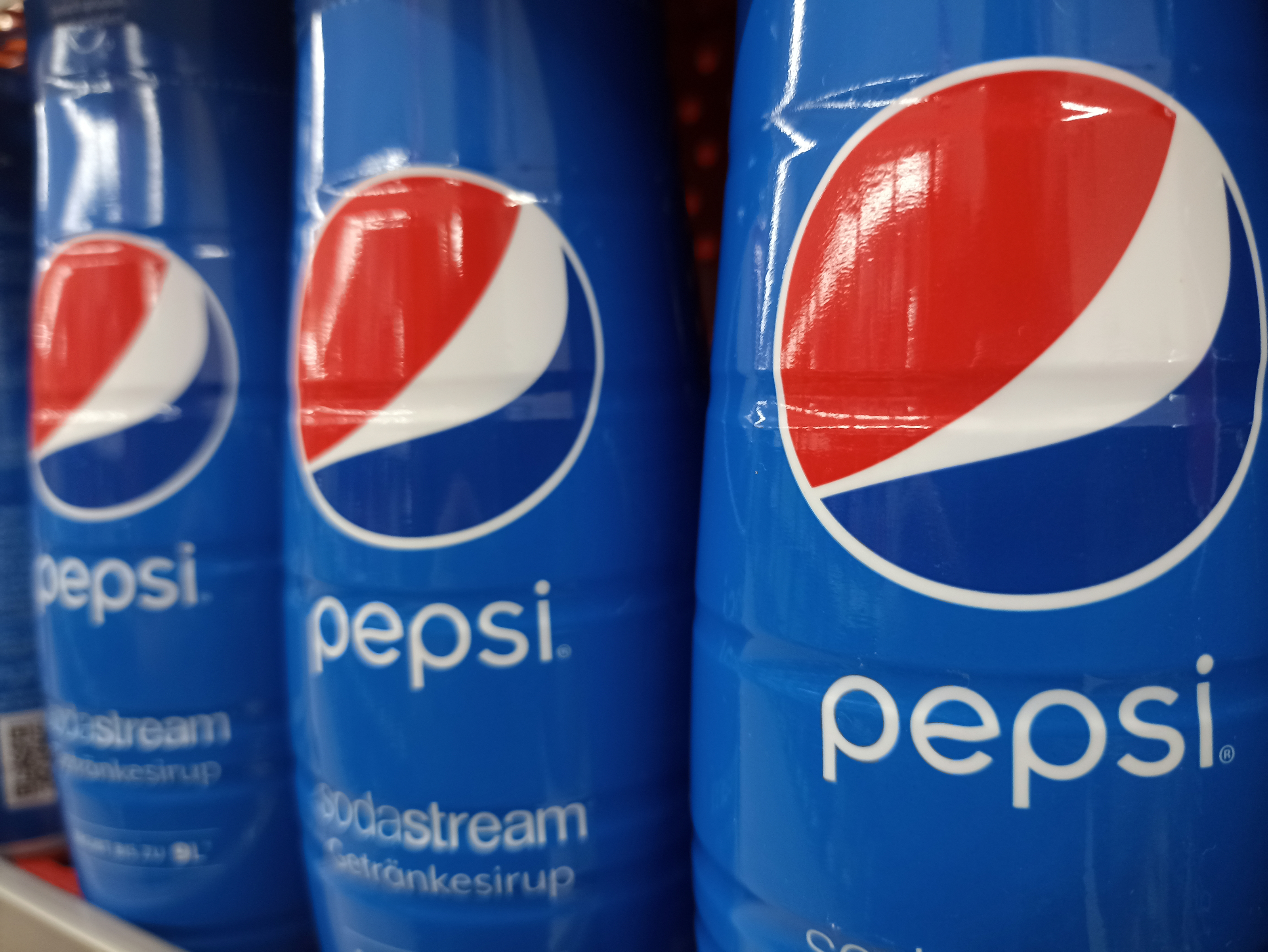 Close-up of bottles of Pepsi
