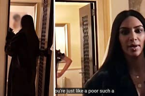 Kim Kardashian busting in on a woman in Scott Disick's bathroom