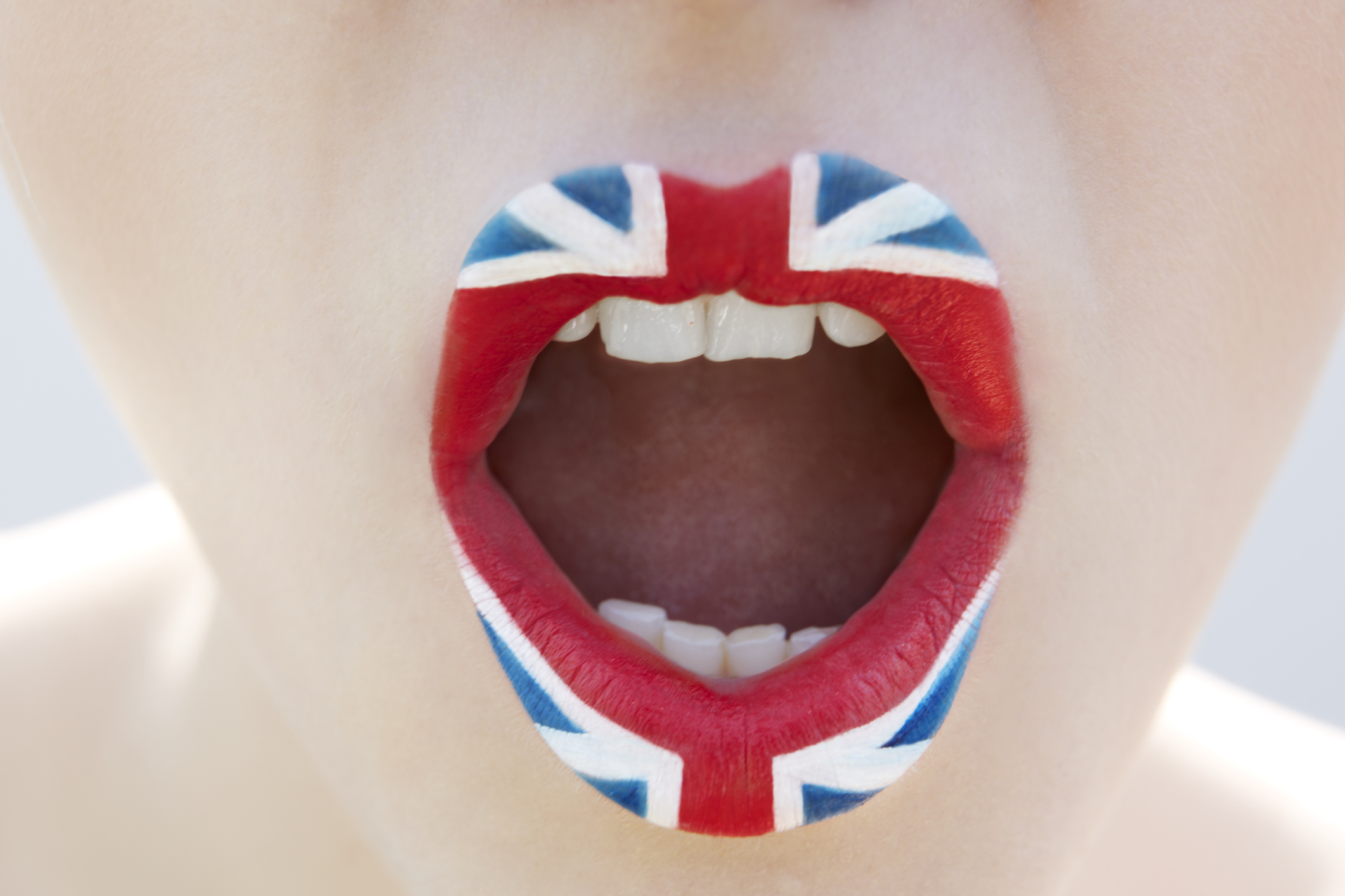 lips painted with the british flag