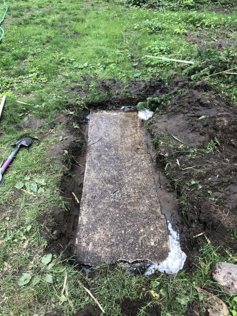 A coffin in the ground