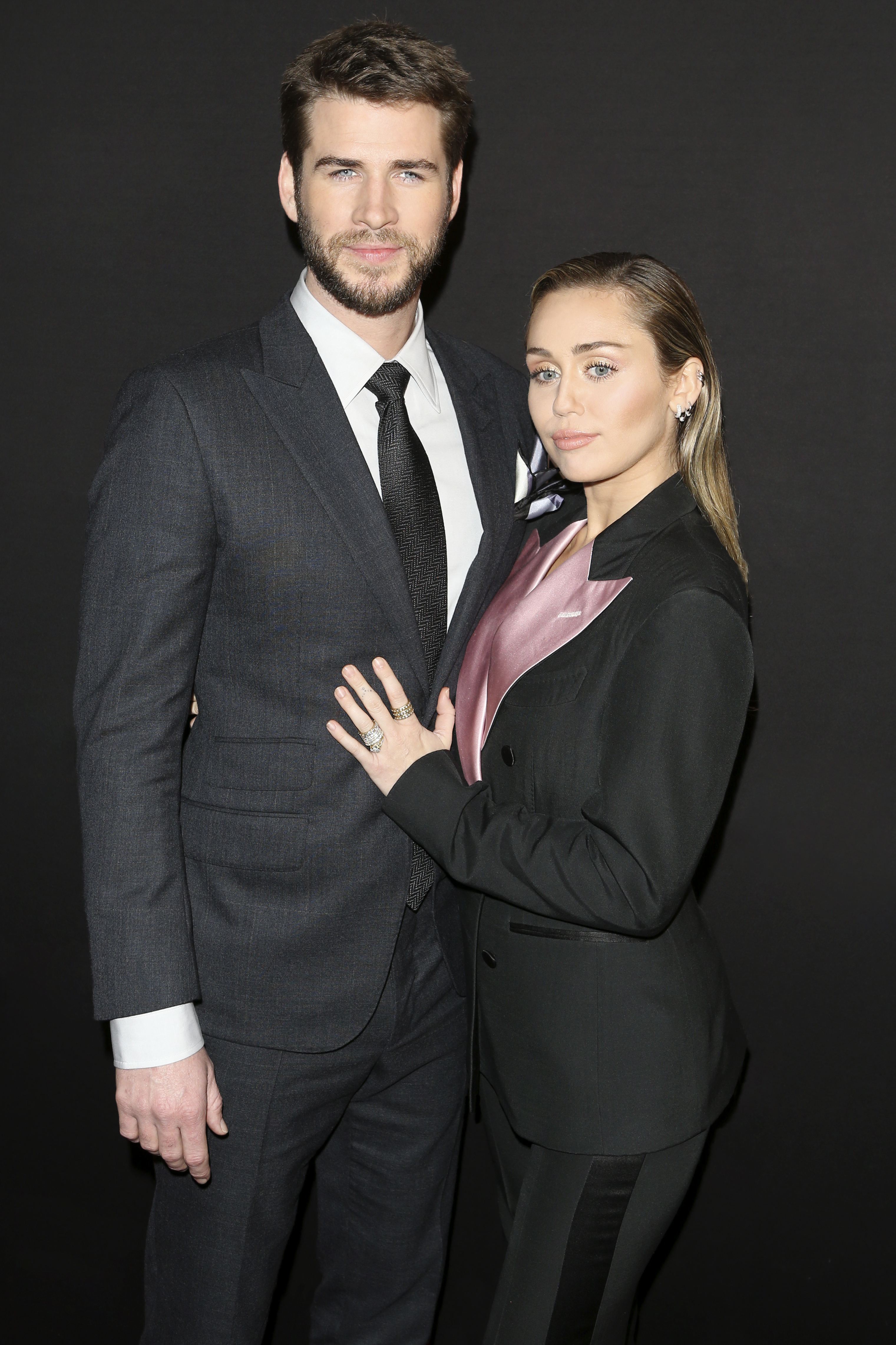 Closeup of Liam Hemsworth and Miley Cyrus