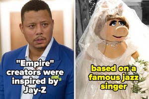 Lucious Lyon and Missy Piggy, text: "Empire" creators were inspired by Jay-Z based on a famous jazz singer